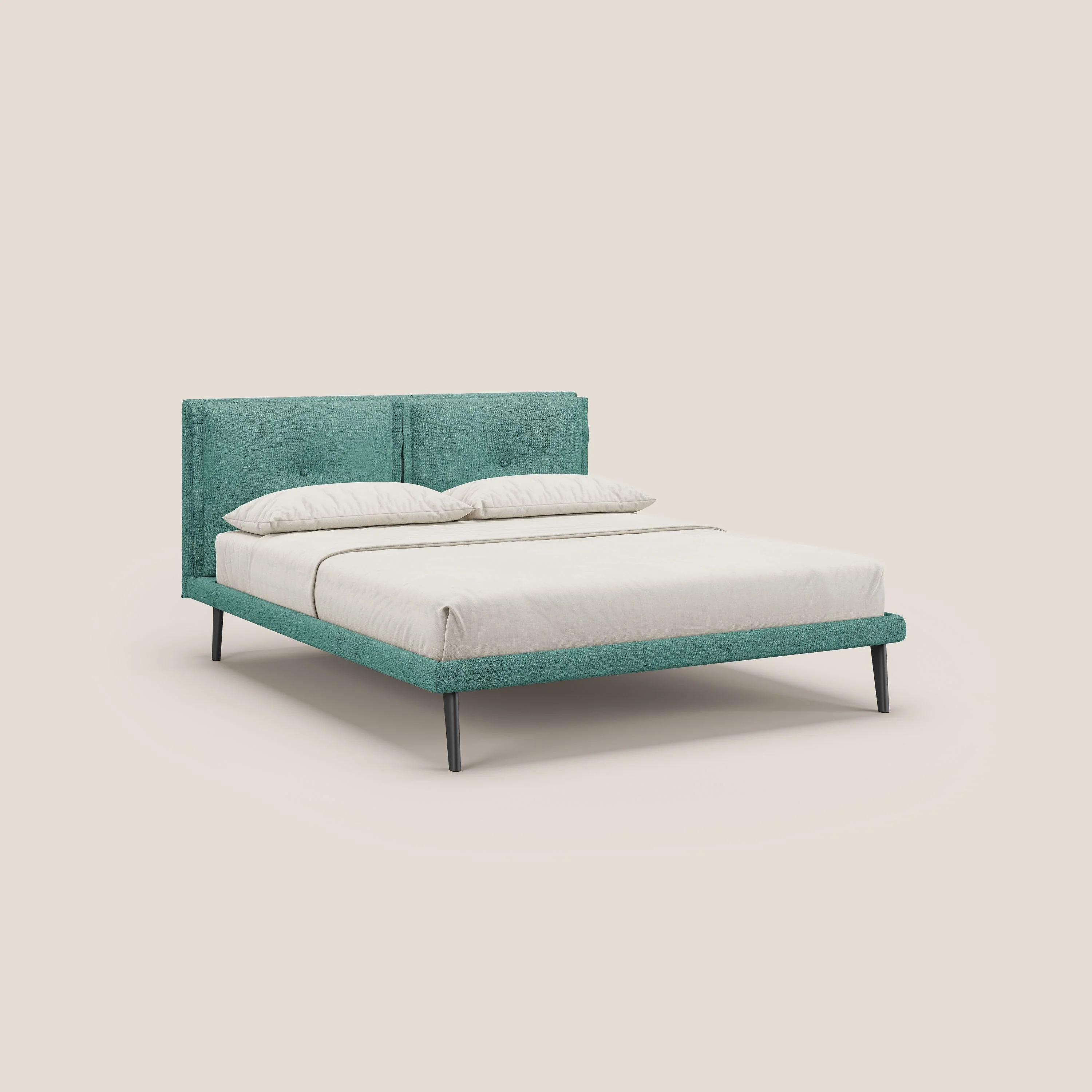 Ibuki lit avec coussins capitonnés réglables et pieds foncés en tissu flammé imperméable T03 vert d'eau - Image 3