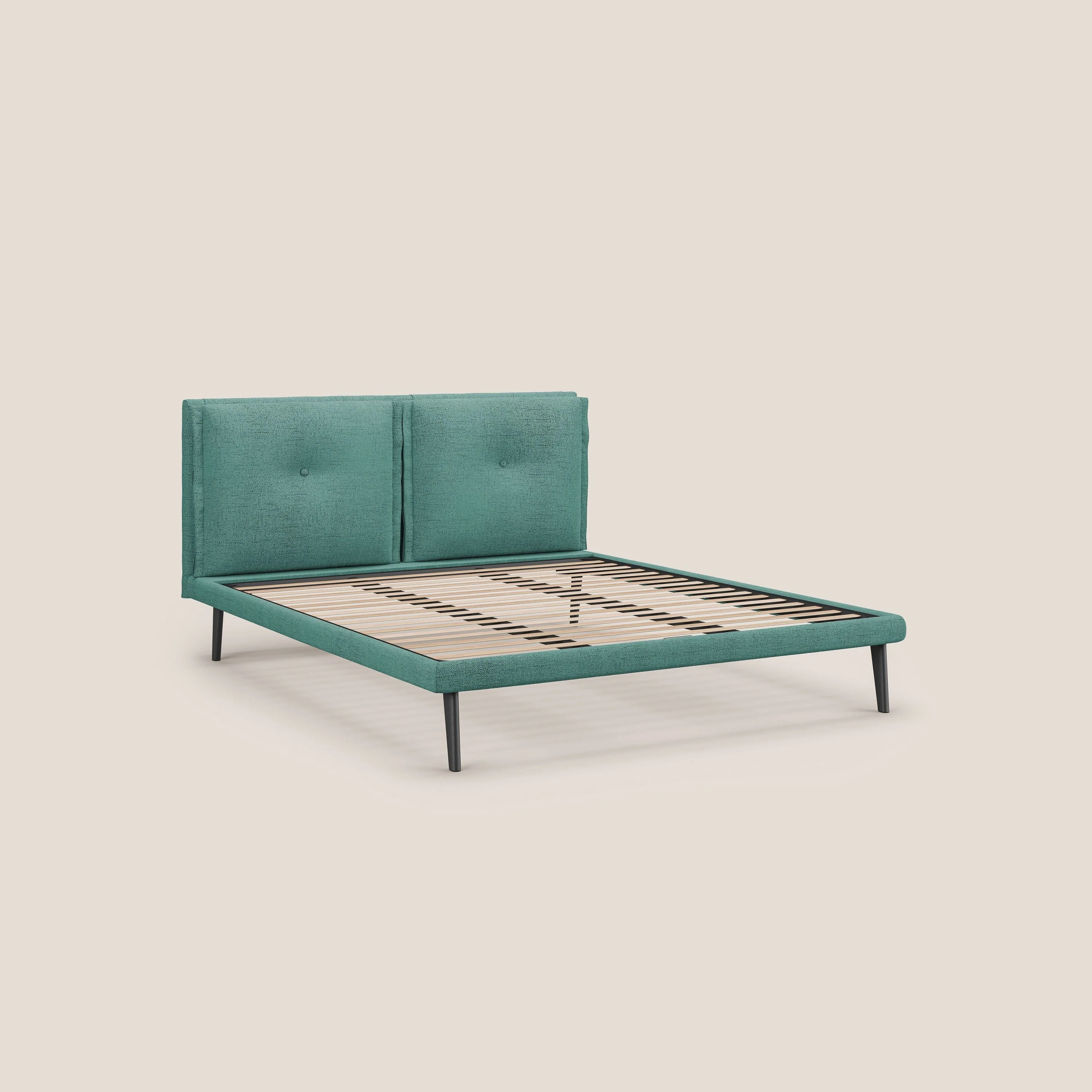Ibuki lit avec coussins capitonnés réglables et pieds foncés en tissu flammé imperméable T03 vert d'eau - Image 8