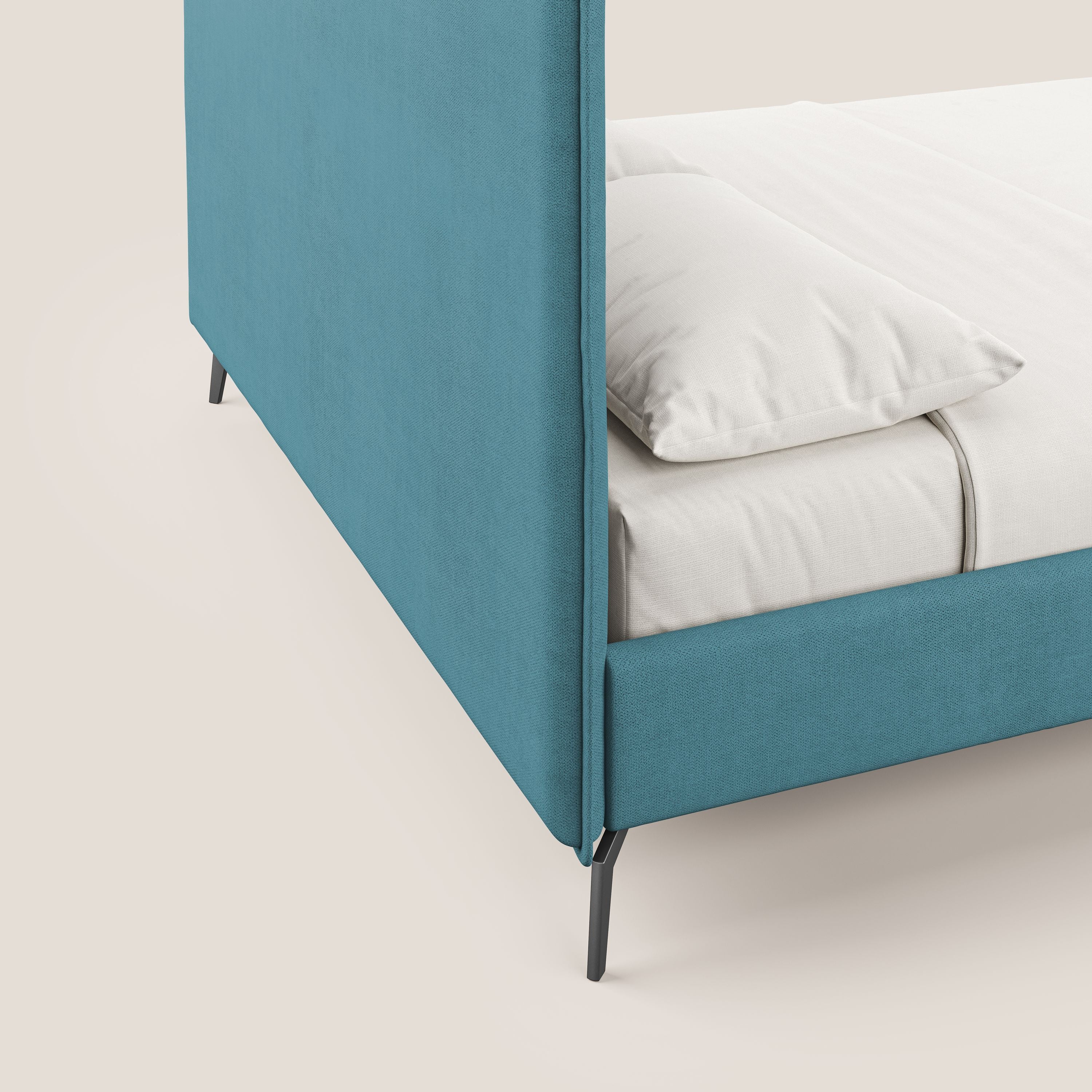 Iris lit rembourré déhoussable avec pieds noirs en tissu imperméable T02 azur - Image 3