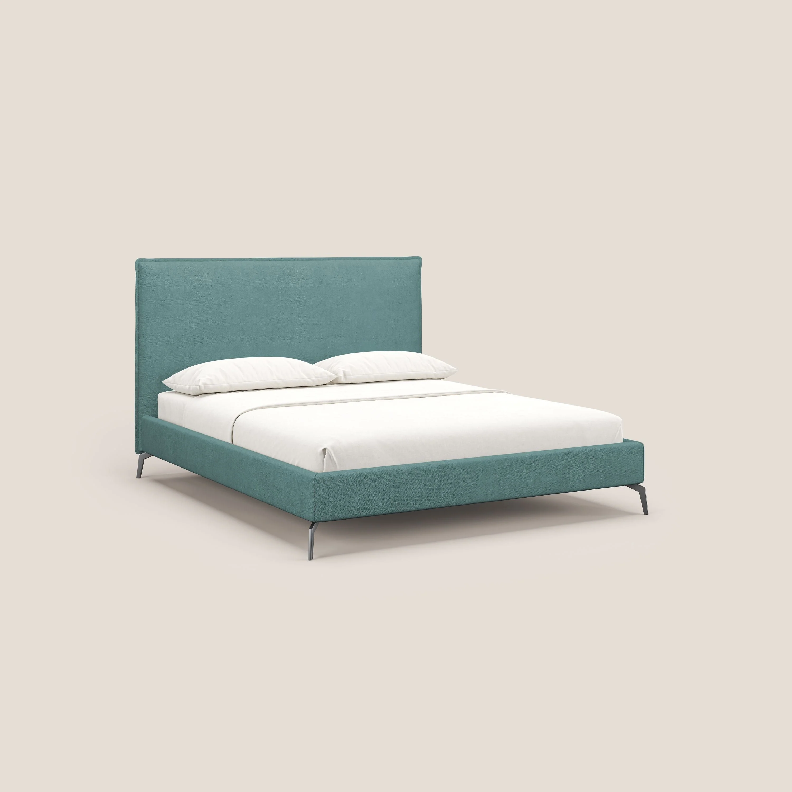 Iris lit rembourré déhoussable avec pieds noirs en tissu imperméable T02 bleu canard