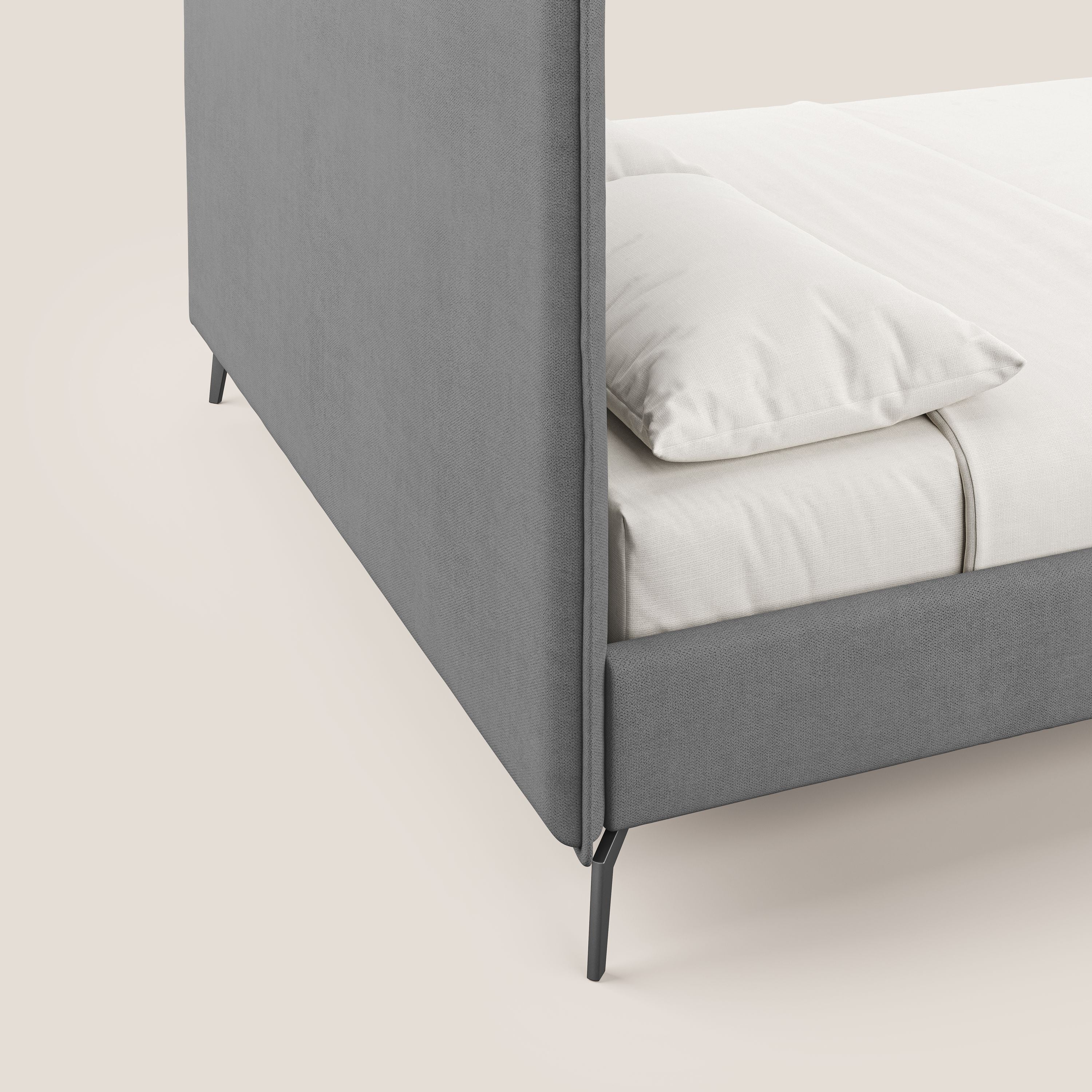 Iris lit rembourré déhoussable avec pieds noirs en tissu imperméable T02 gris - Image 3
