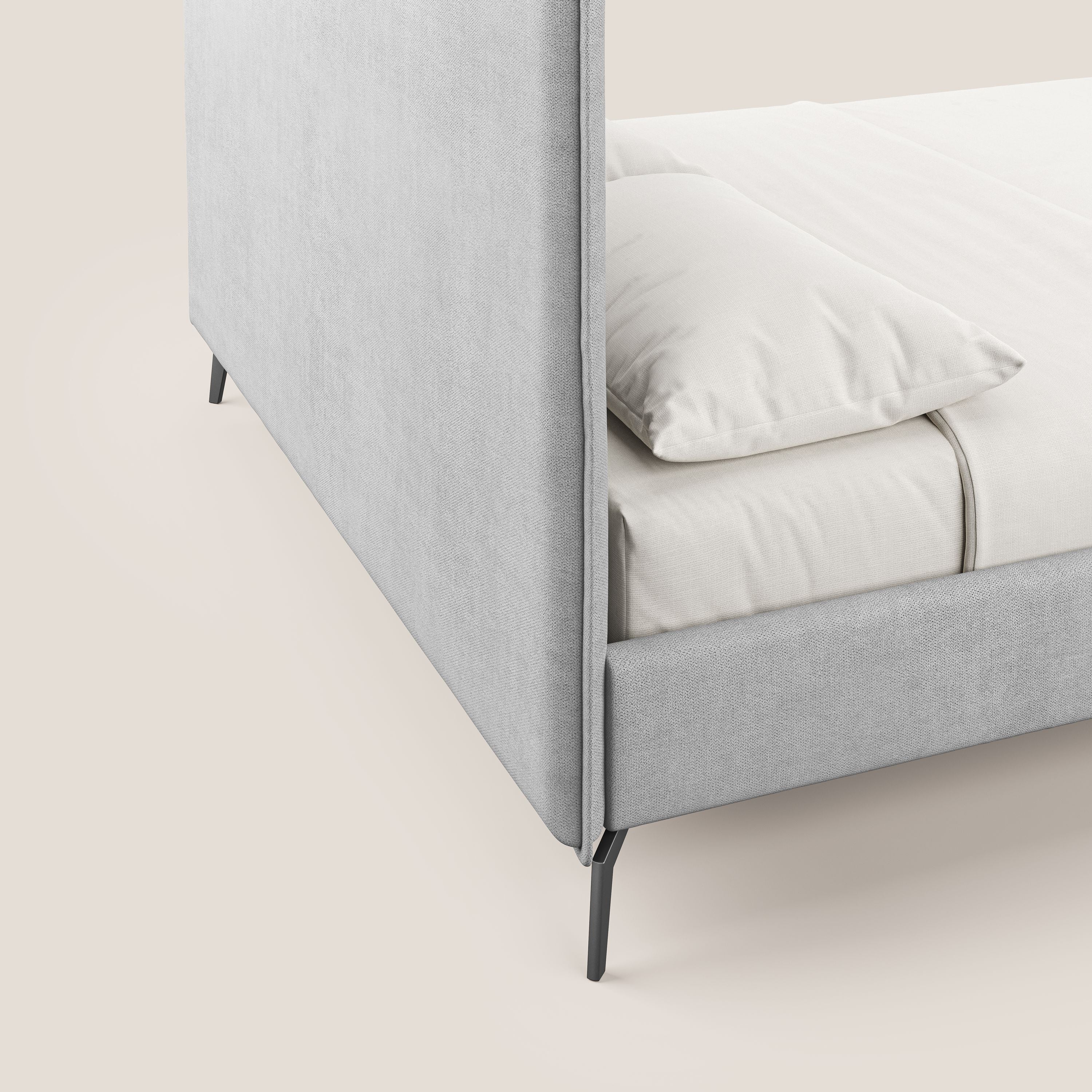 Iris lit rembourré déhoussable avec pieds noirs en tissu imperméable T02 gris clair - Image 3