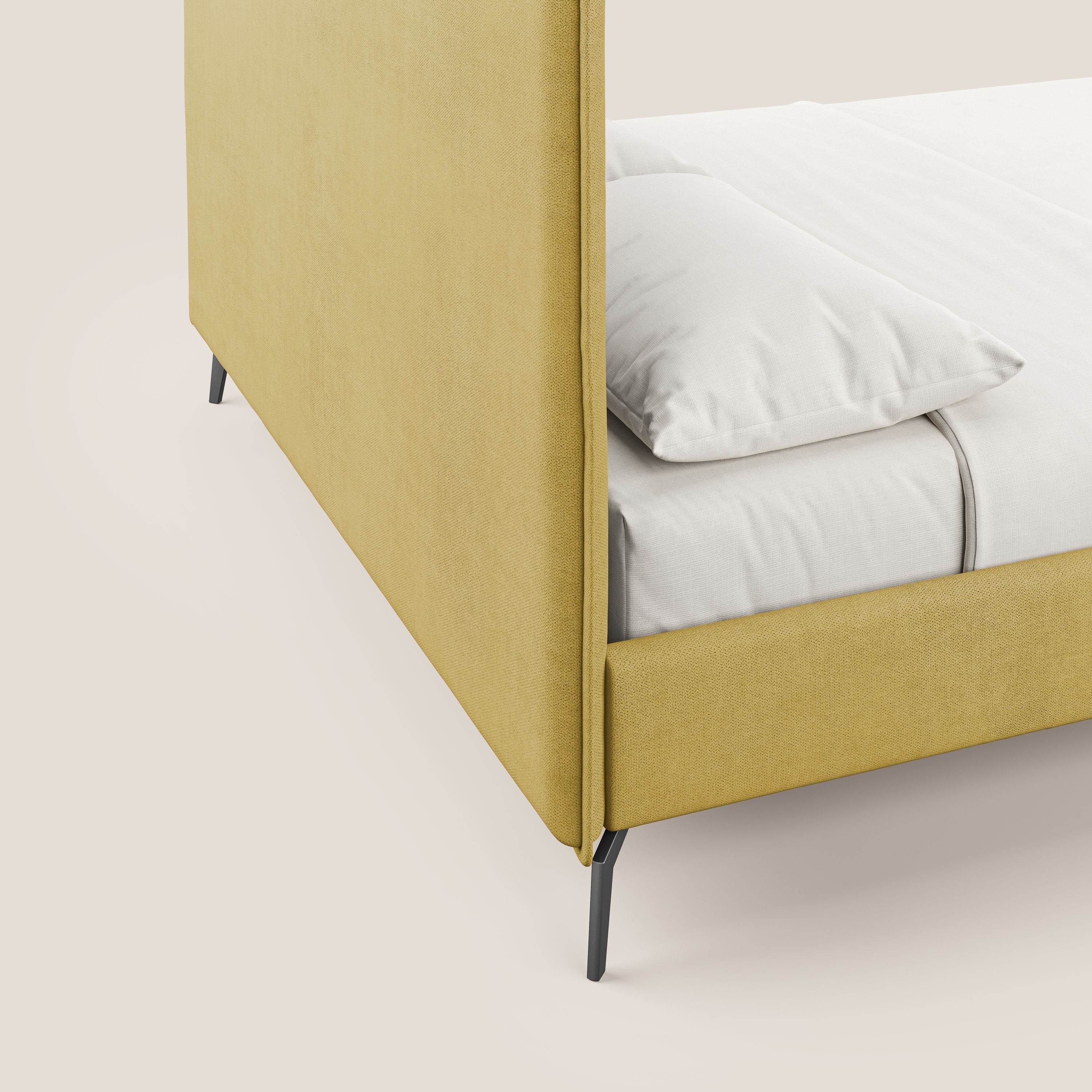 Iris lit rembourré déhoussable avec pieds noirs en tissu imperméable T02 jaune - Image 3