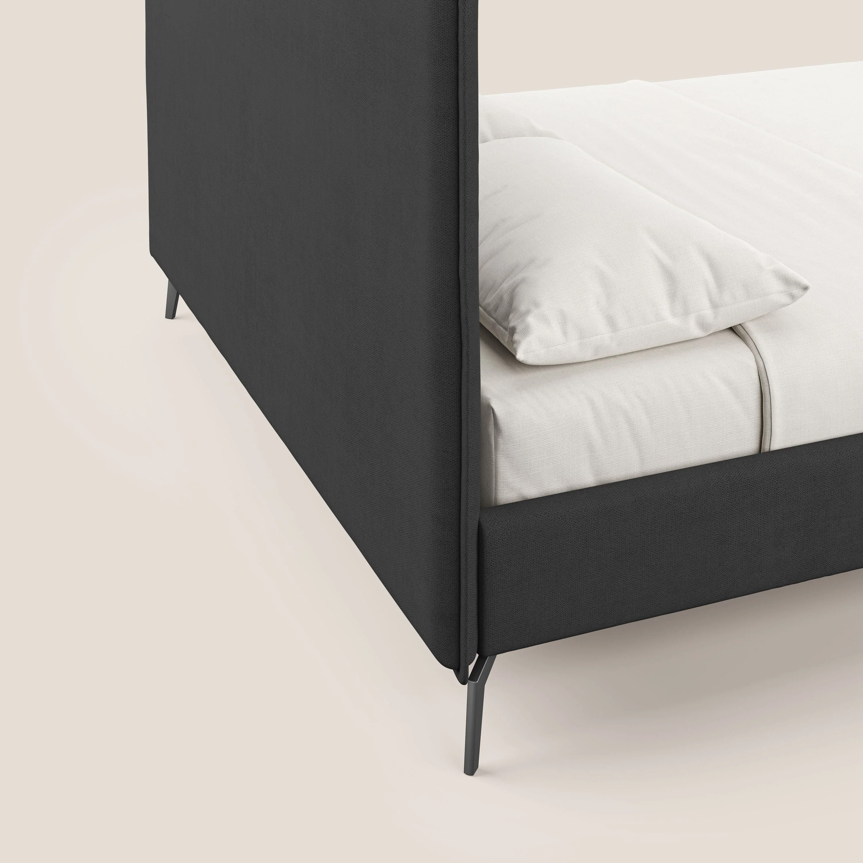 Iris lit rembourré déhoussable avec pieds noirs en tissu imperméable T02 noir - Image 3