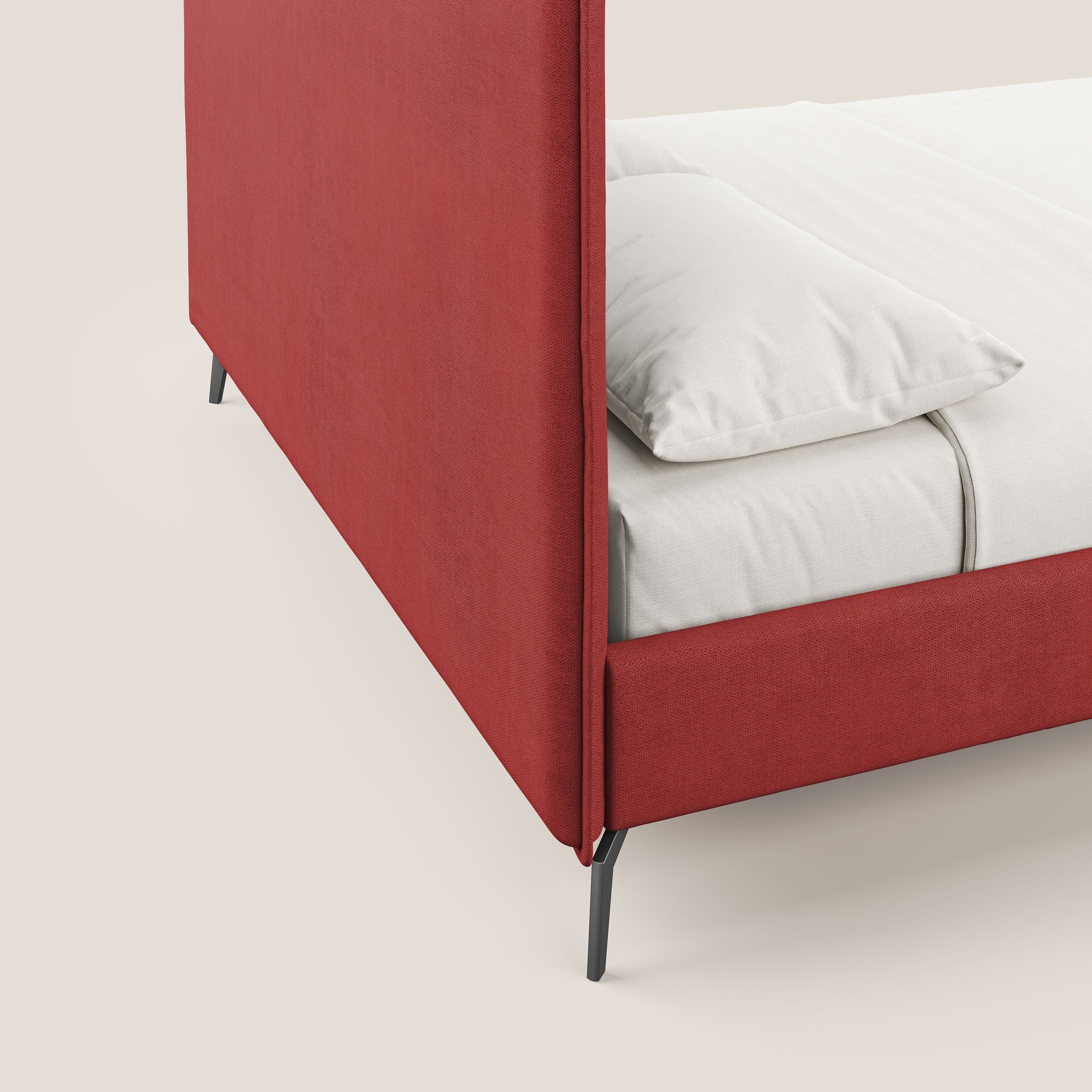 Iris lit rembourré déhoussable avec pieds noirs en tissu imperméable T02 rouge - Image 3