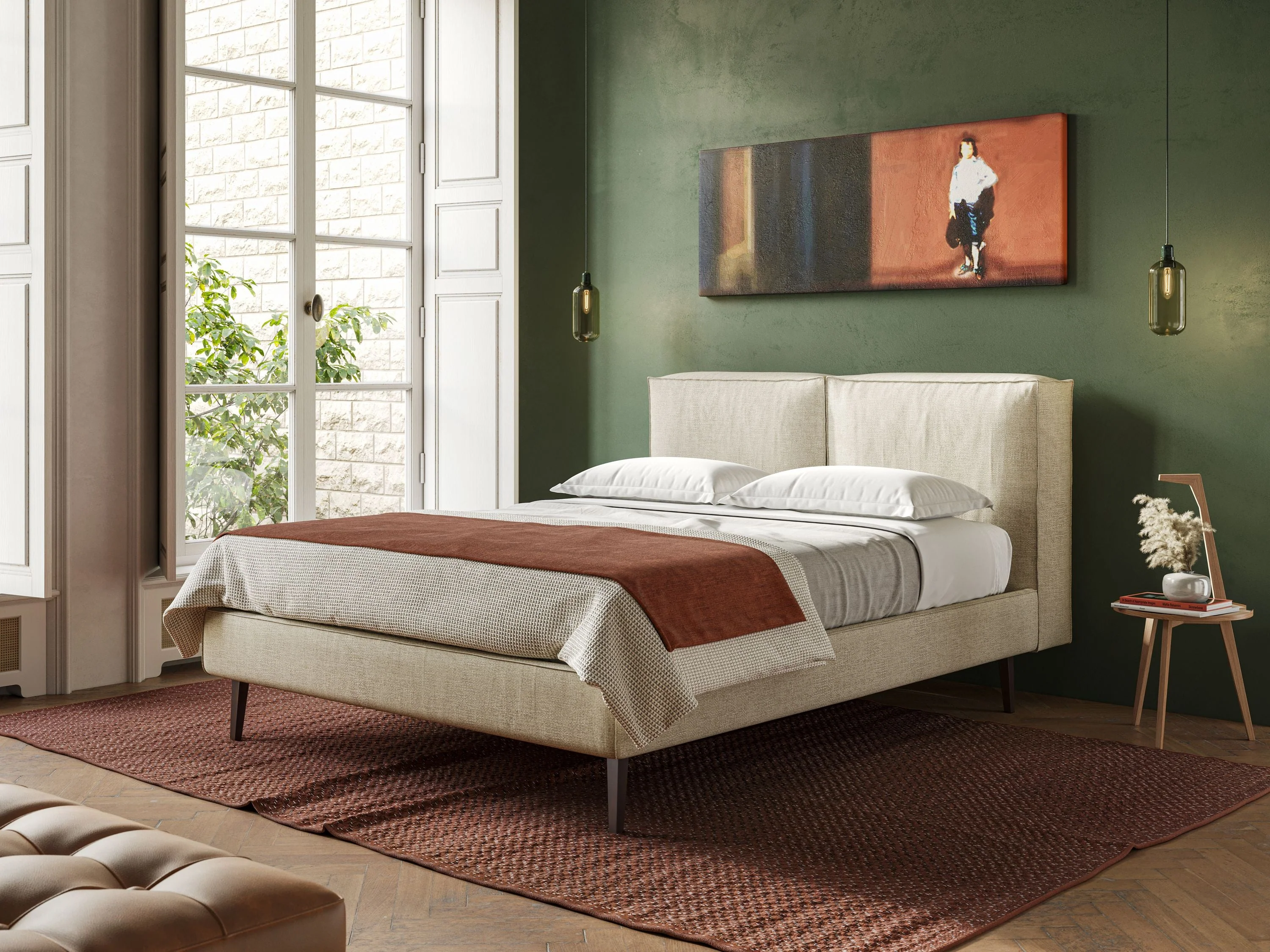 Isotta lit rembourré complètement déhoussable en tissu doux imperméable T10 crème - Image 2