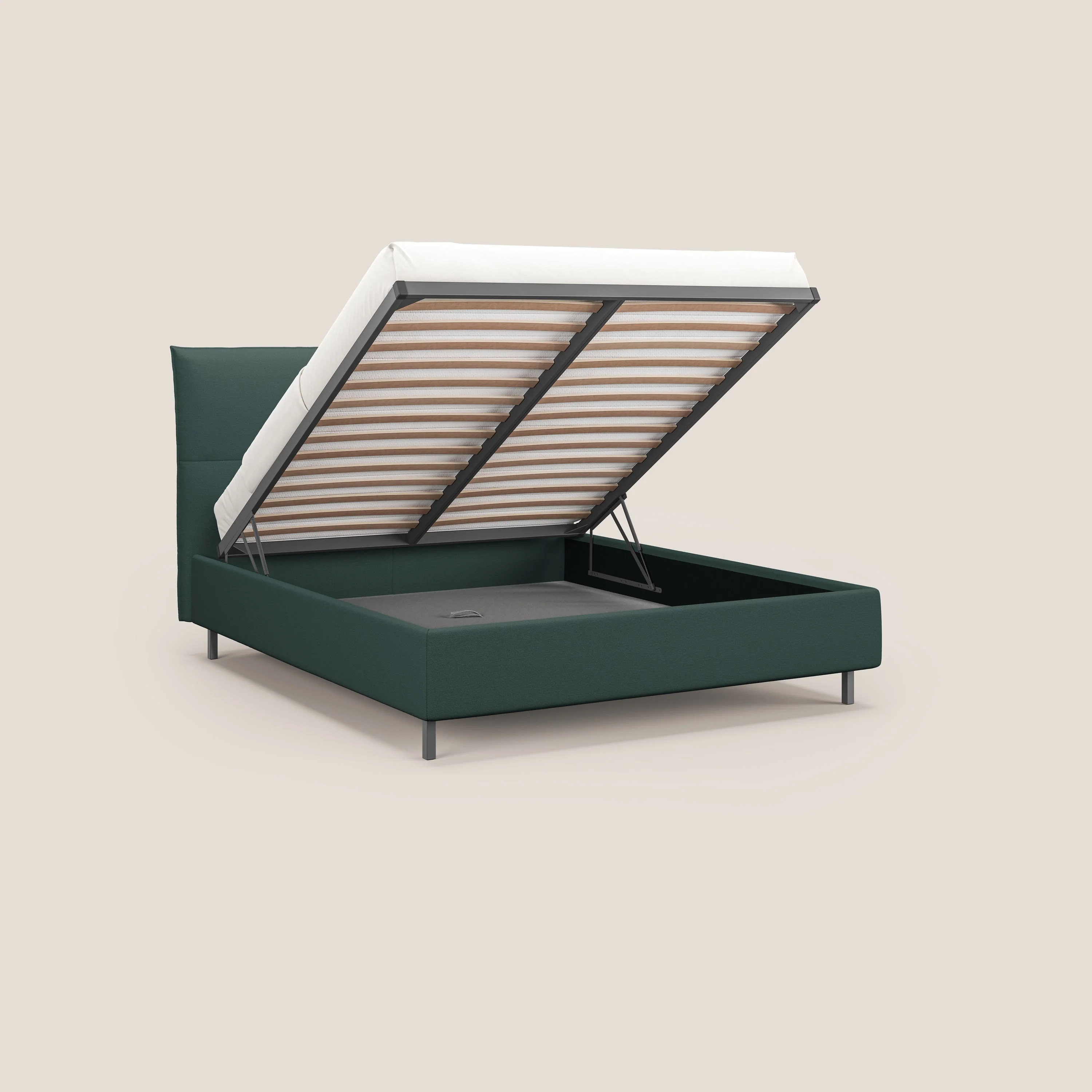 Izumi Lit rembourré avec coffre et pieds hauts en tissu détachable T05 vert - Image 4