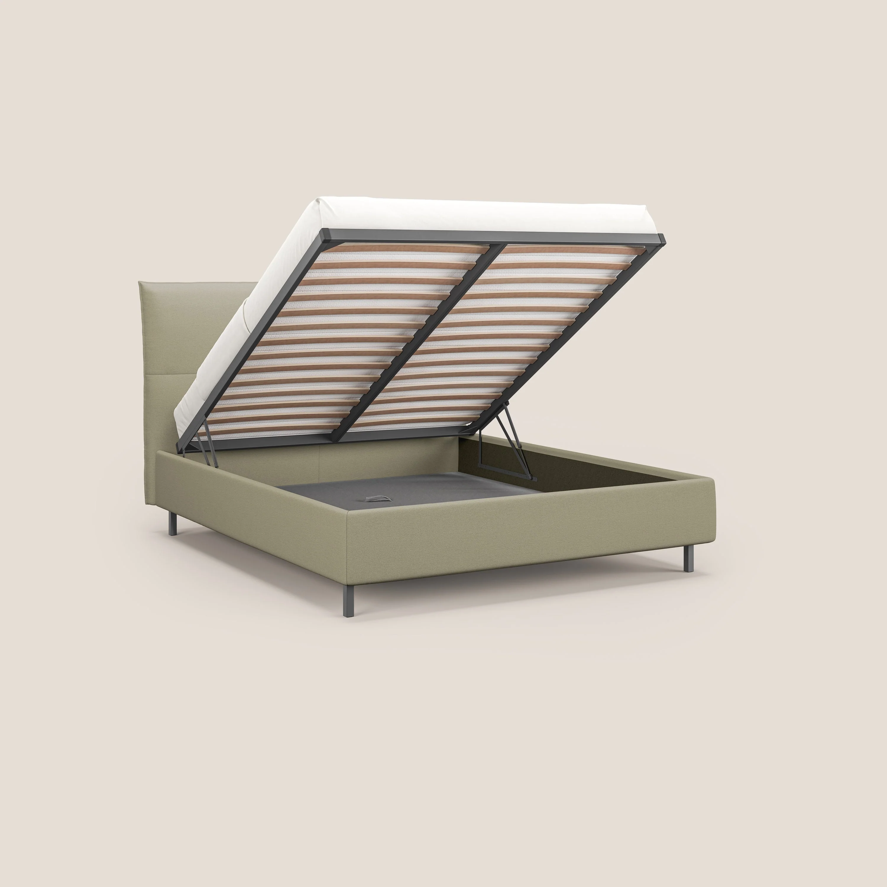 Izumi Lit rembourré avec coffre et pieds hauts en tissu détachable T05 crème - Image 2
