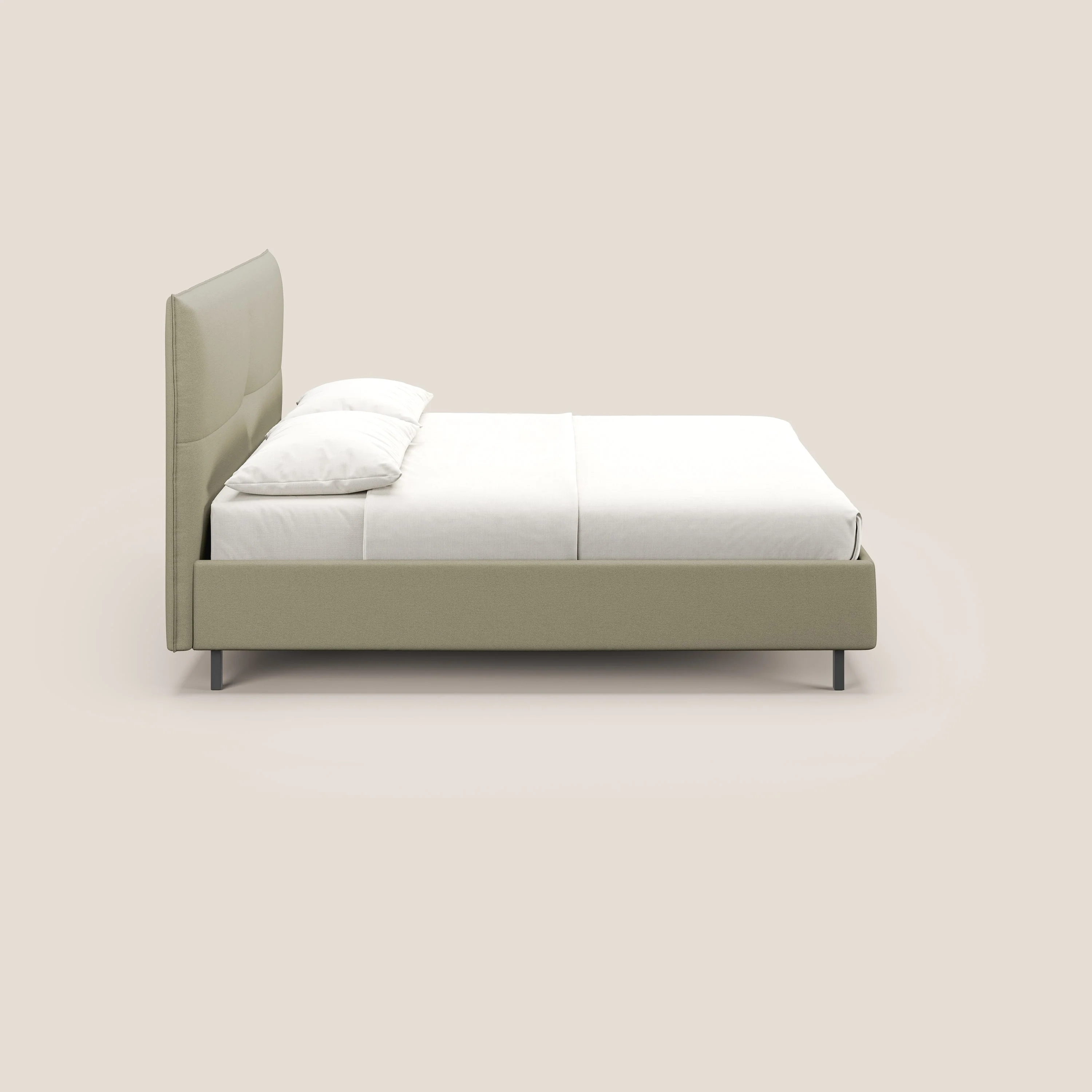 Izumi Lit rembourré avec coffre et pieds hauts en tissu détachable T05 crème - Image 4