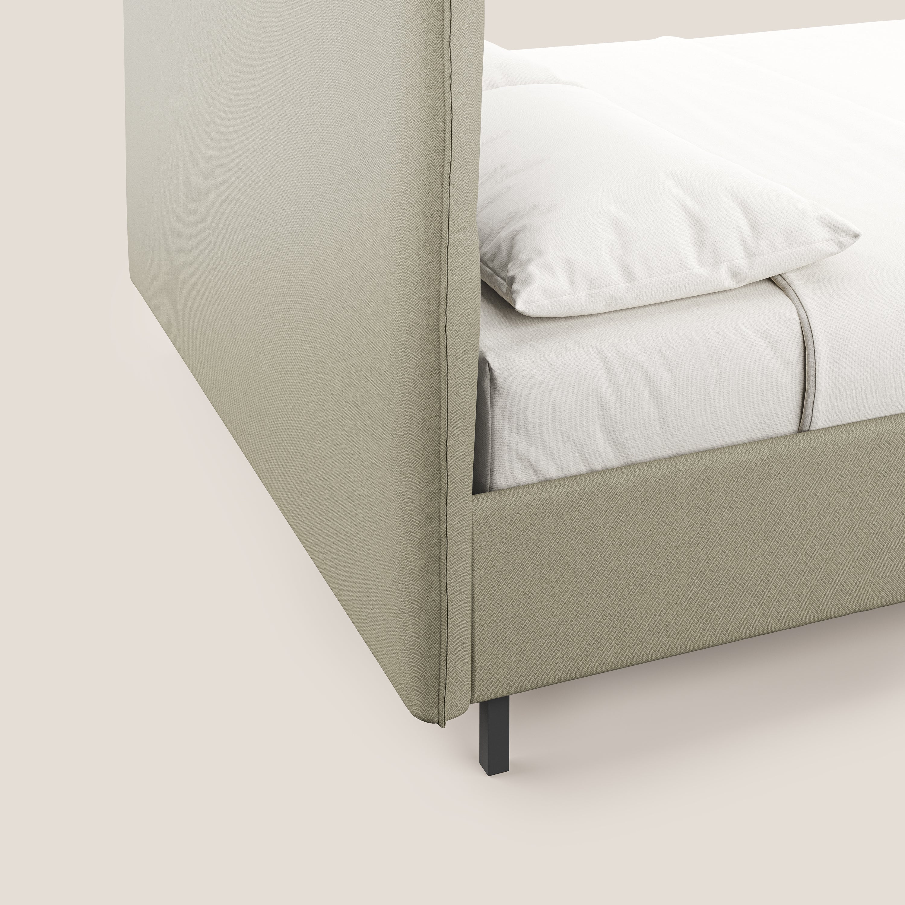 Izumi Lit rembourré avec coffre et pieds hauts en tissu détachable T05 crème - Image 7