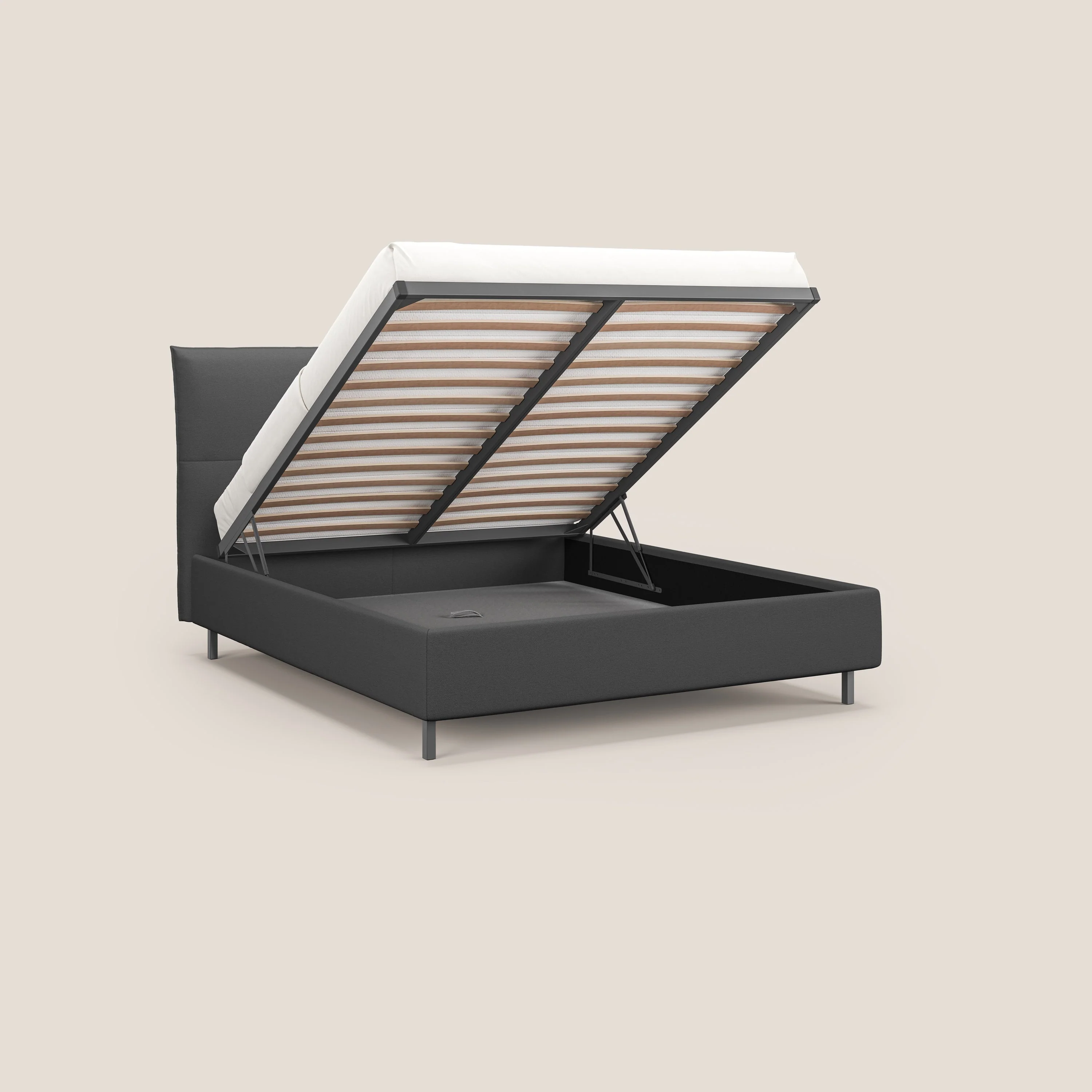 Izumi Lit rembourré avec coffre et pieds hauts en tissu détachable T05 anthracite - Image 2