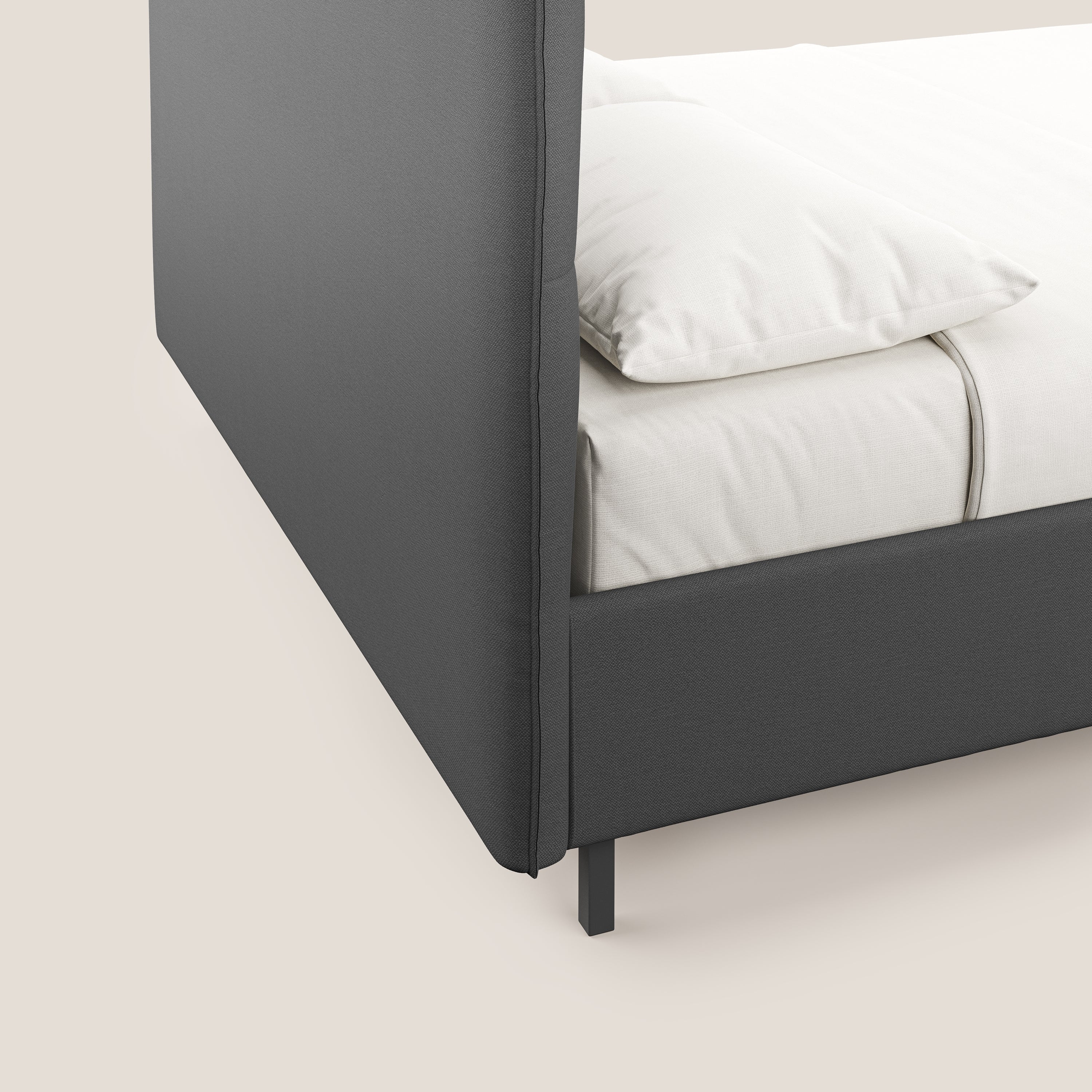 Izumi Lit rembourré avec coffre et pieds hauts en tissu détachable T05 anthracite - Image 7
