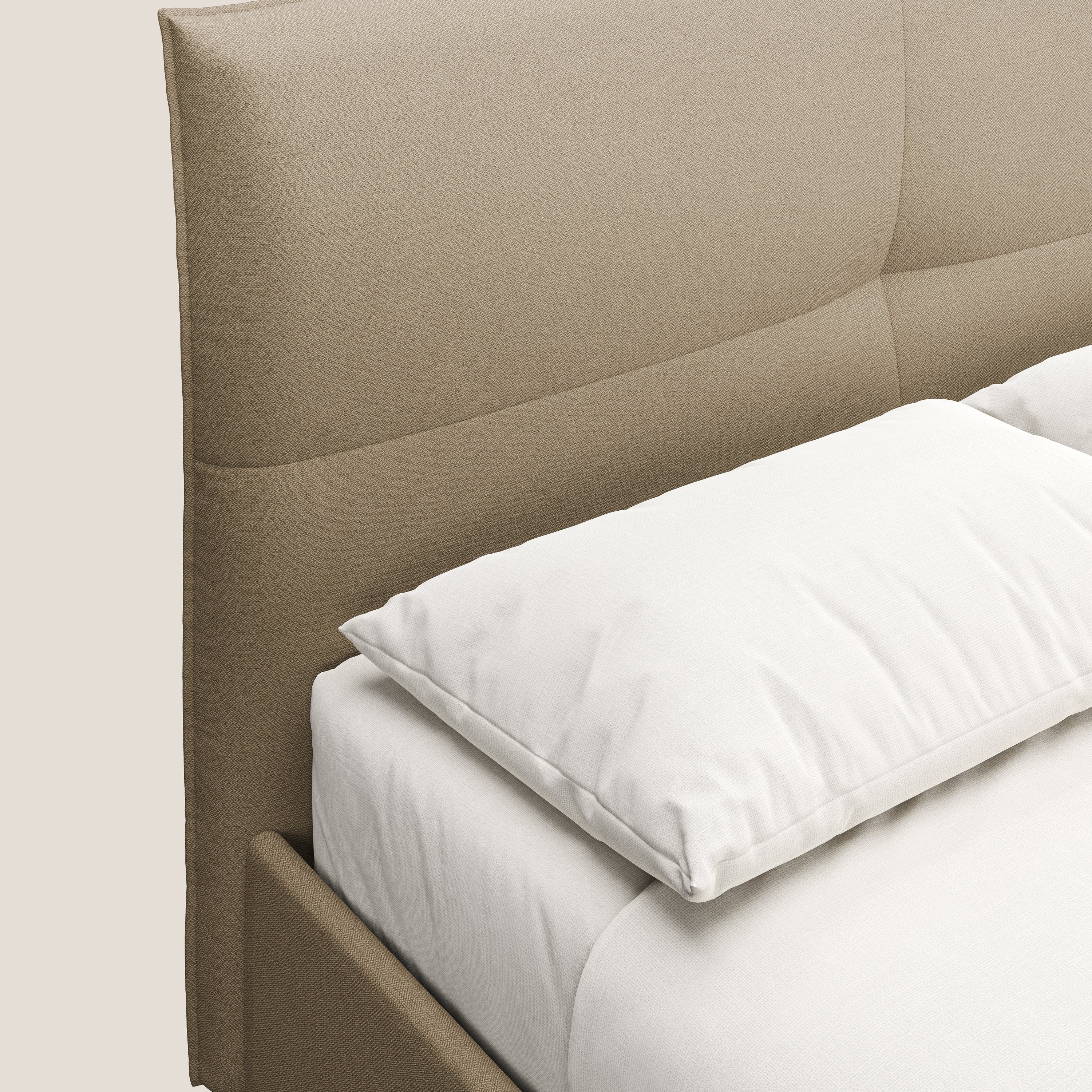 Izumi Lit rembourré avec coffre et pieds hauts en tissu détachable T05 beige - Image 6