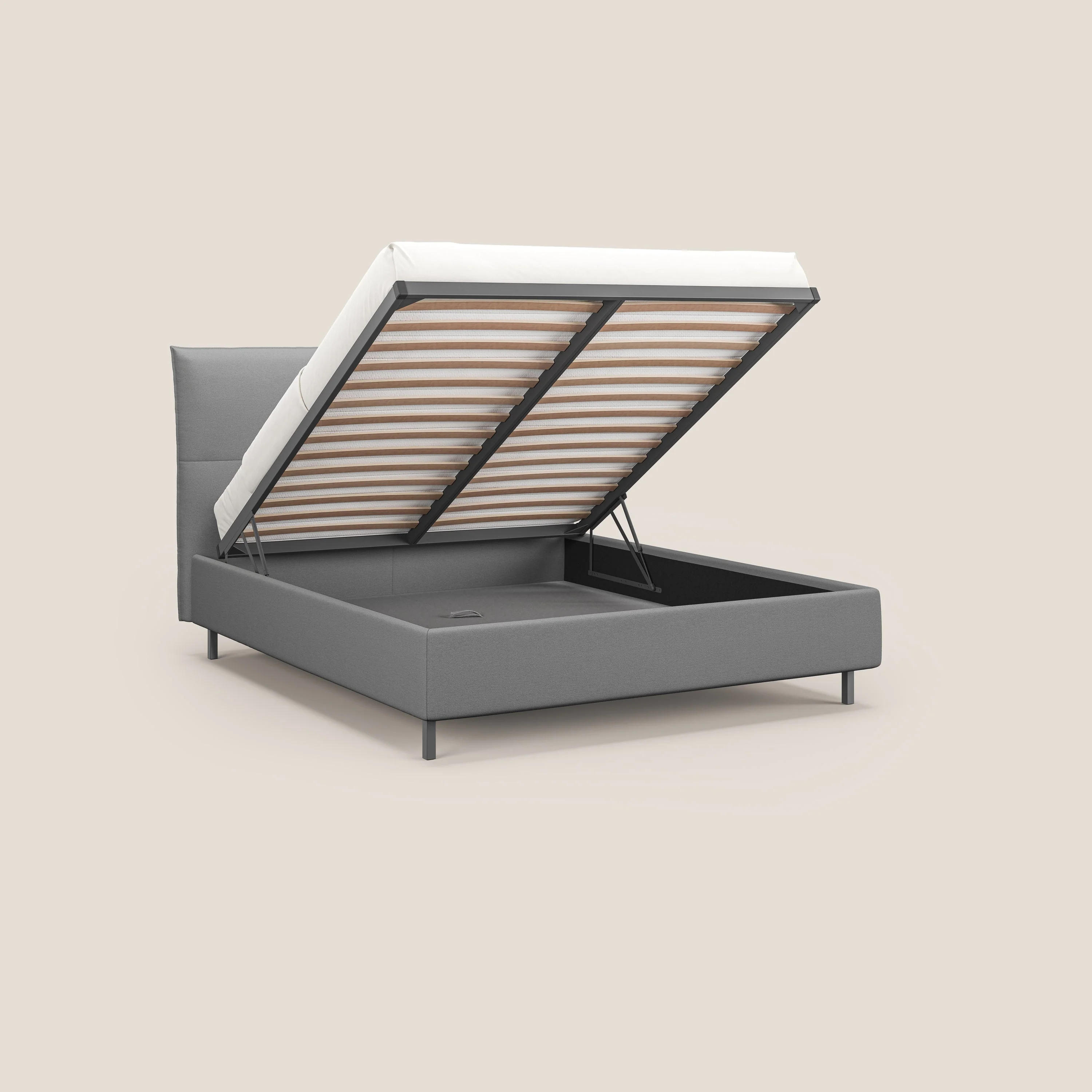 Izumi Lit rembourré avec coffre et pieds hauts en tissu détachable T05 gris - Image 2
