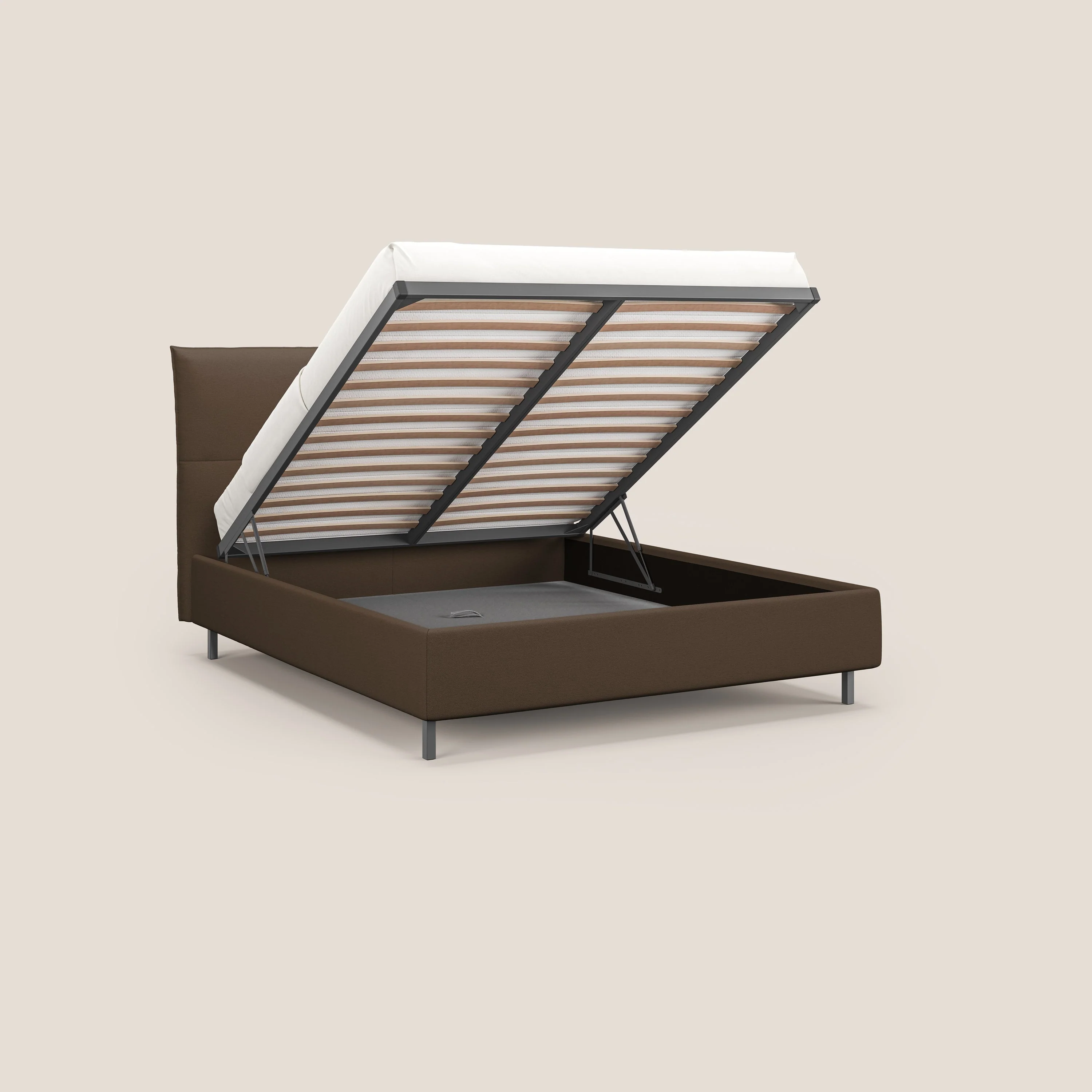 Izumi Lit rembourré avec coffre et pieds hauts en tissu détachable T05 marron - Image 2