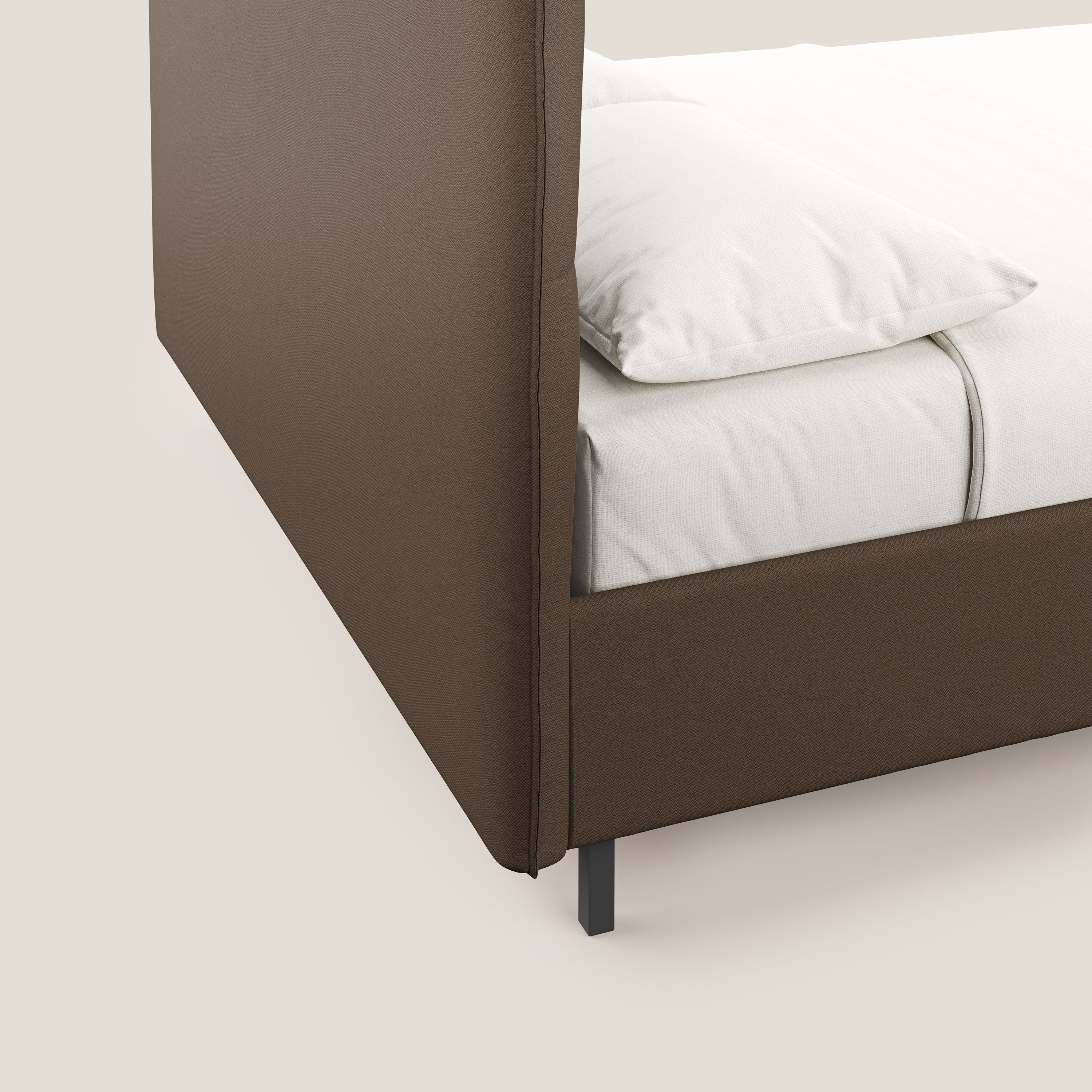 Izumi Lit rembourré avec coffre et pieds hauts en tissu détachable T05 marron - Image 7