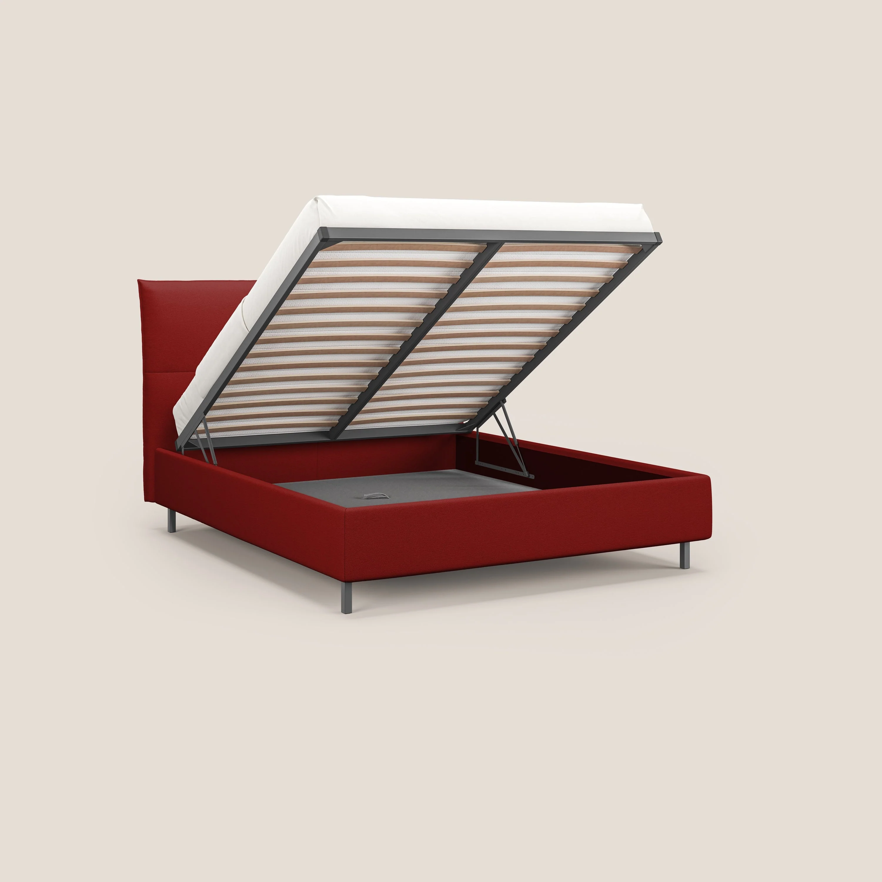 Izumi Lit rembourré avec coffre et pieds hauts en tissu détachable T05 rouge - Image 2