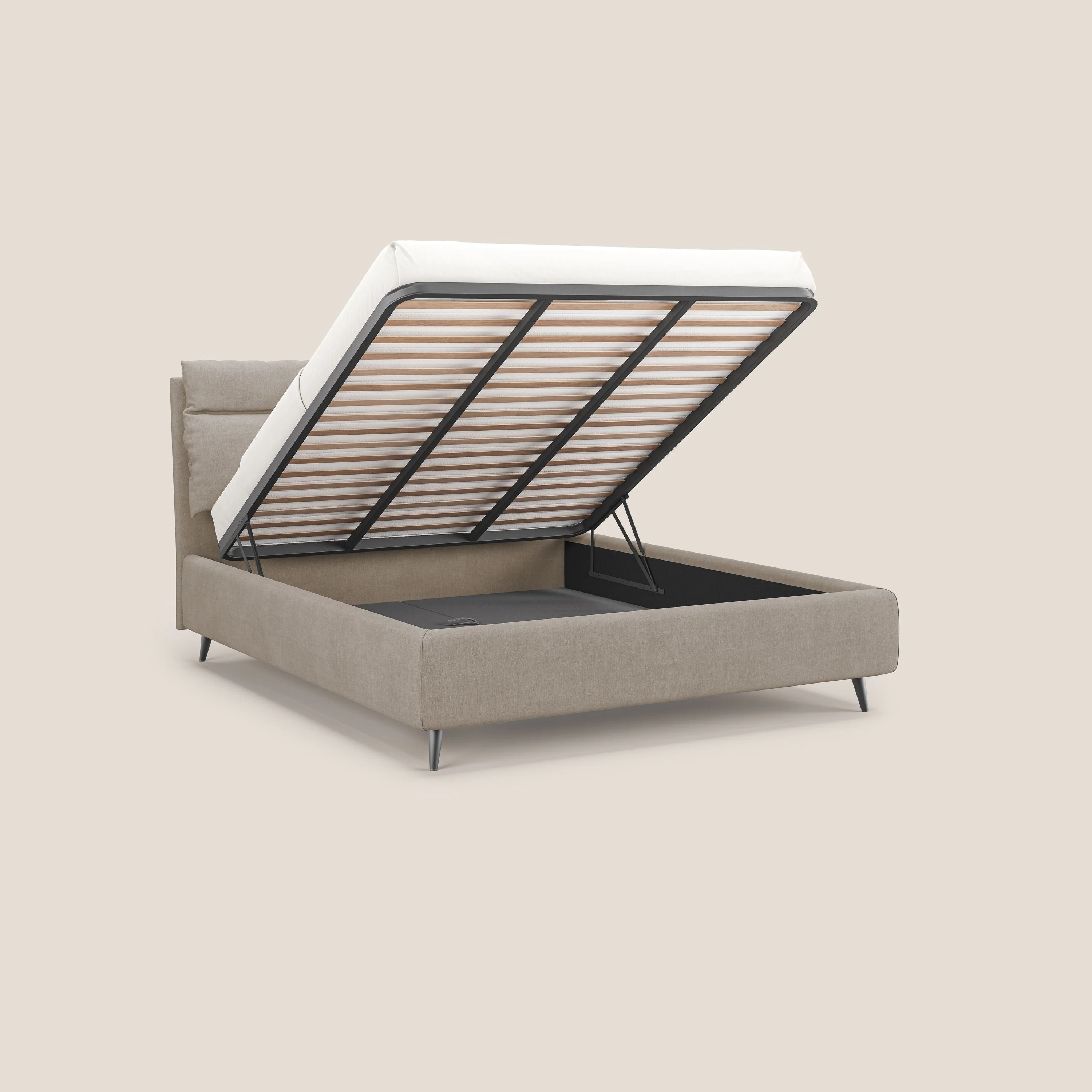 Jerry lit coffre et coussins réglables en tissu détachable T17 beige - Image 2