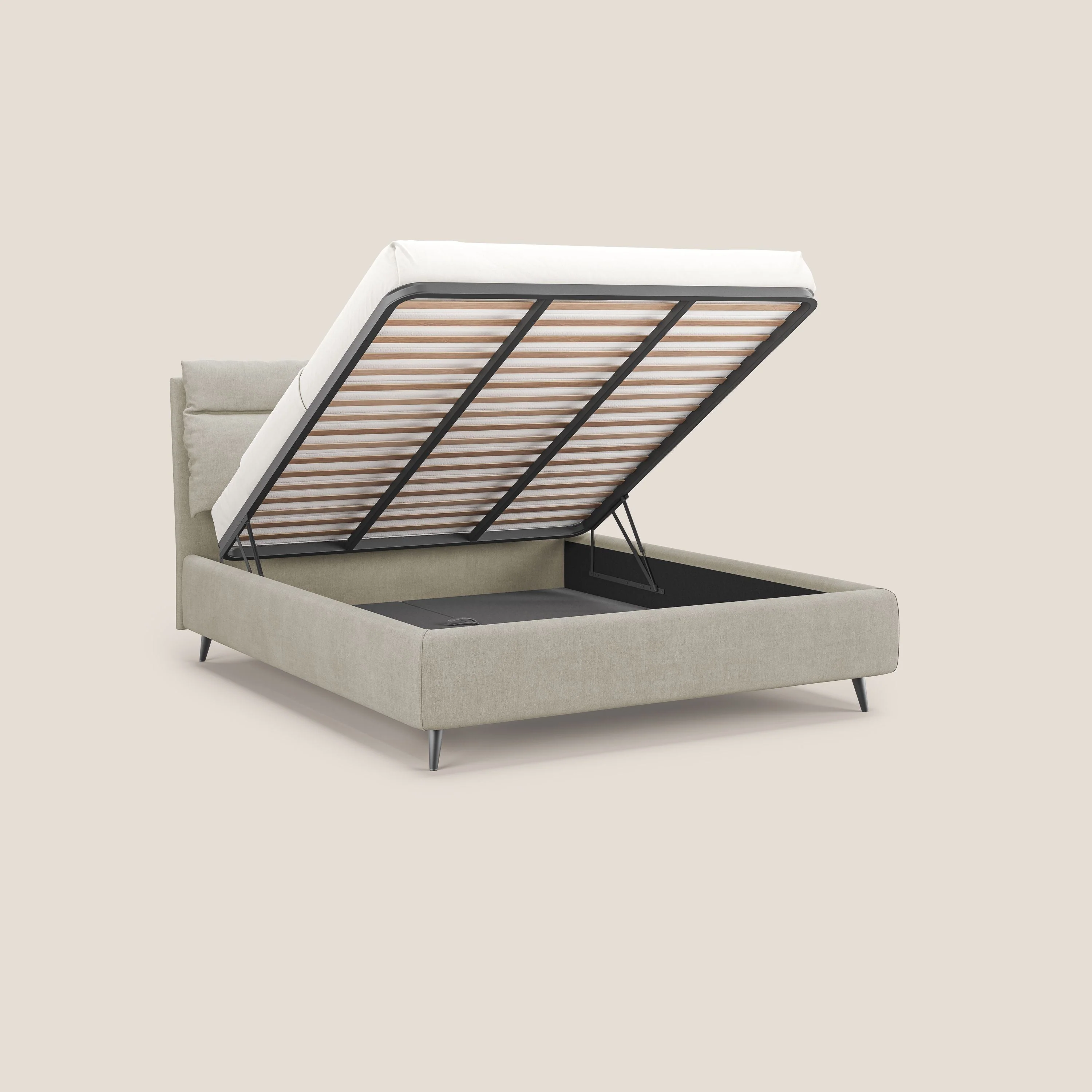 Jerry lit coffre et coussins réglables en tissu détachable T17 crème - Image 3