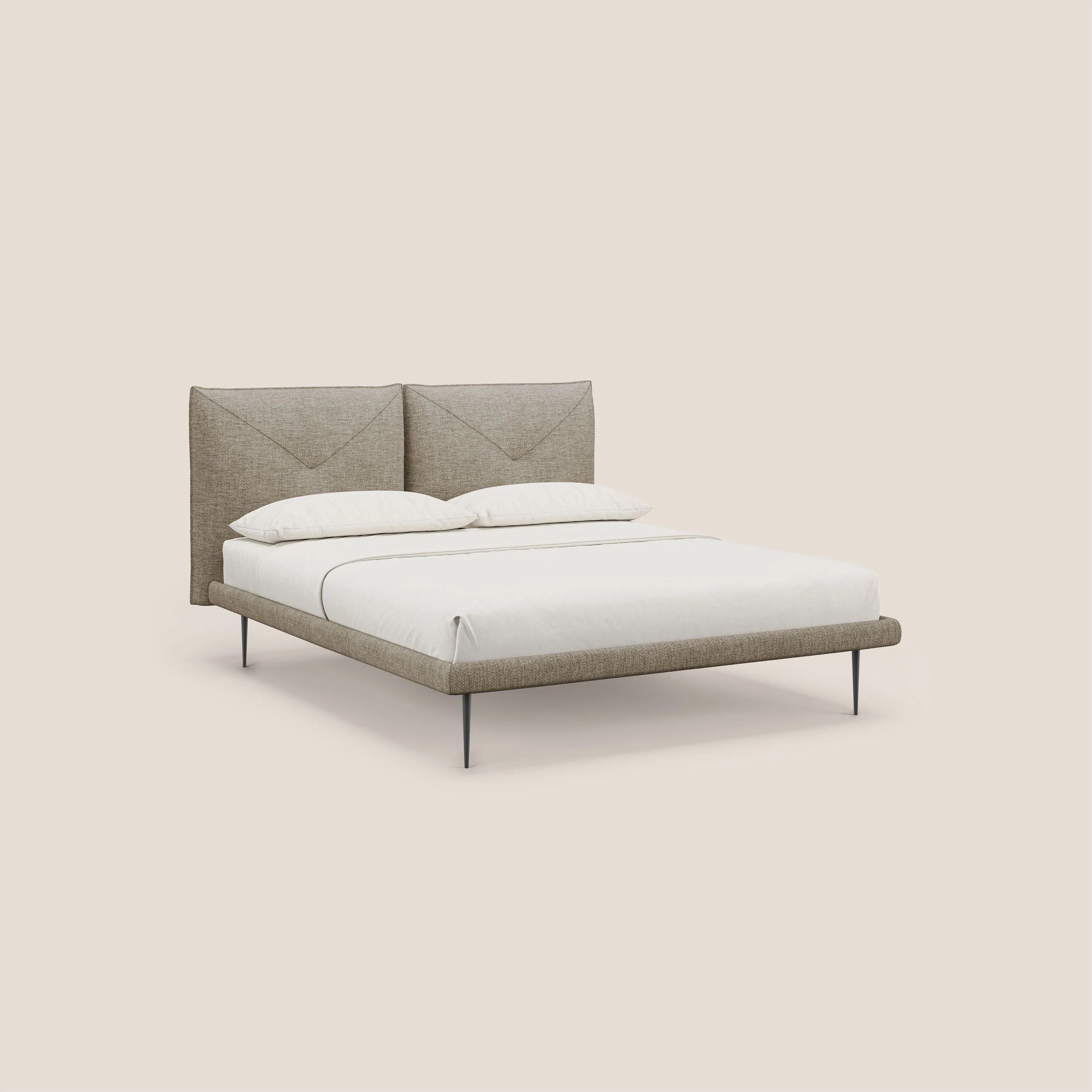Jolie lit à double panneau et pieds hauts en métal en tissu détachable T18 beige
