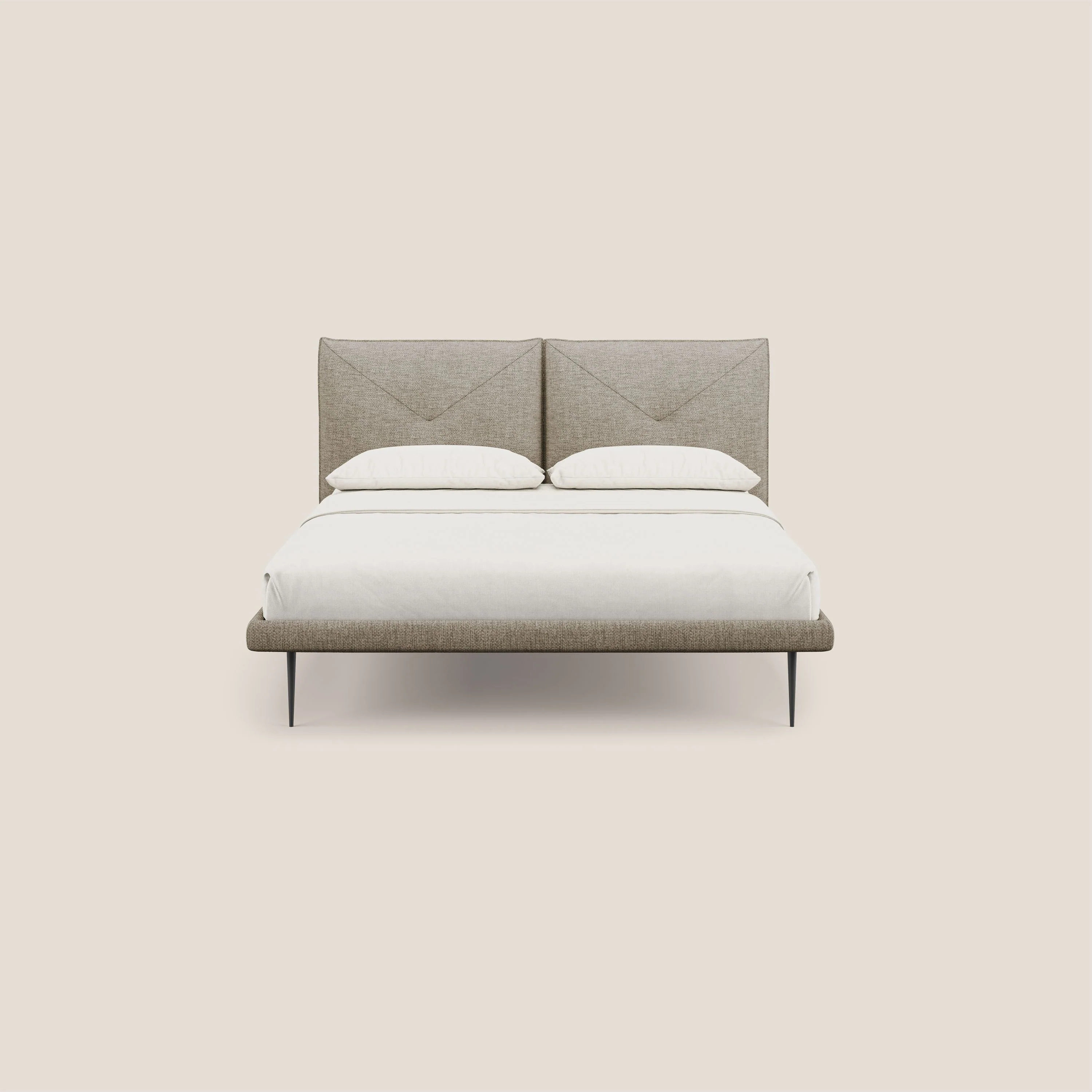 Jolie lit à double panneau et pieds hauts en métal en tissu détachable T18 beige - Image 2