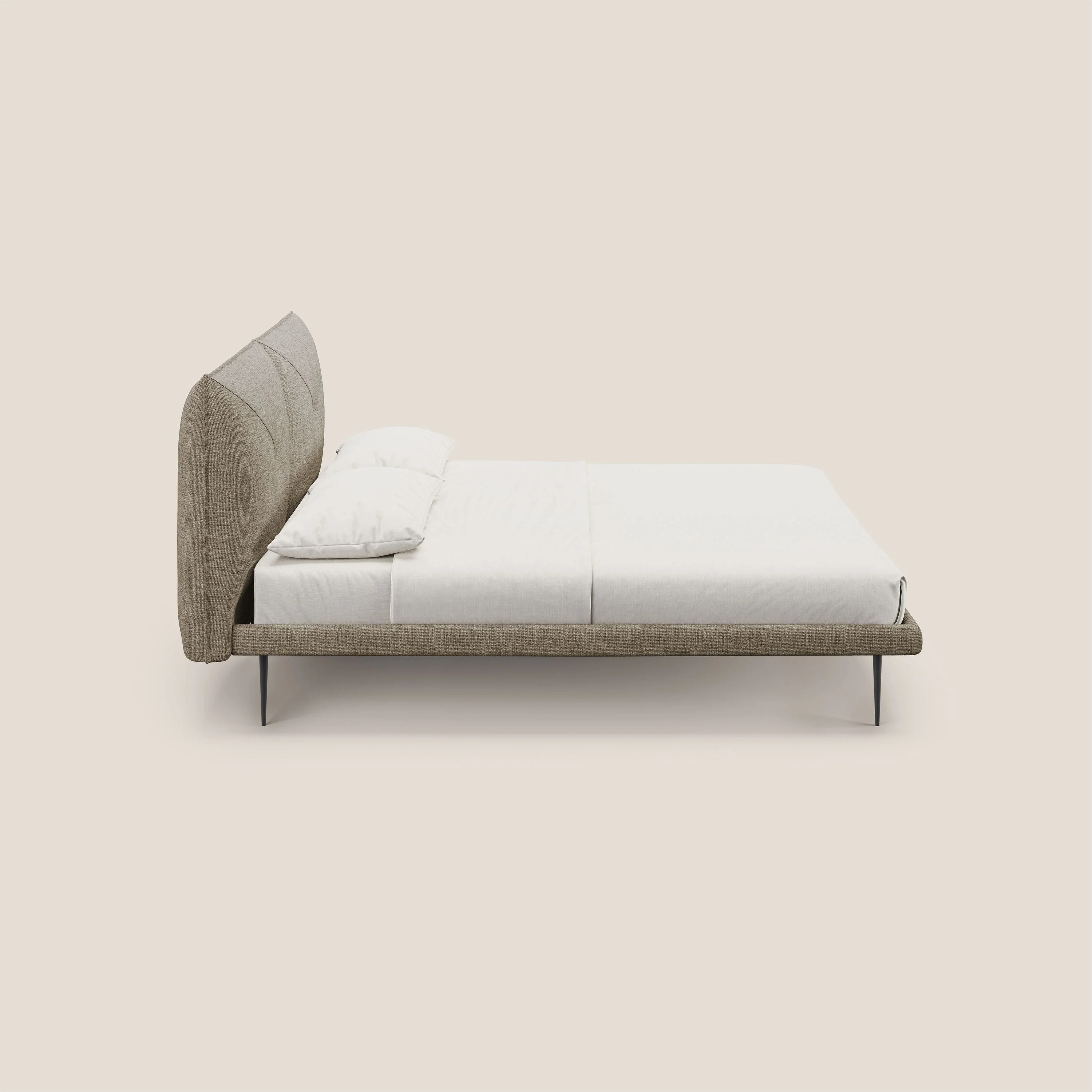 Jolie lit à double panneau et pieds hauts en métal en tissu détachable T18 beige - Image 3