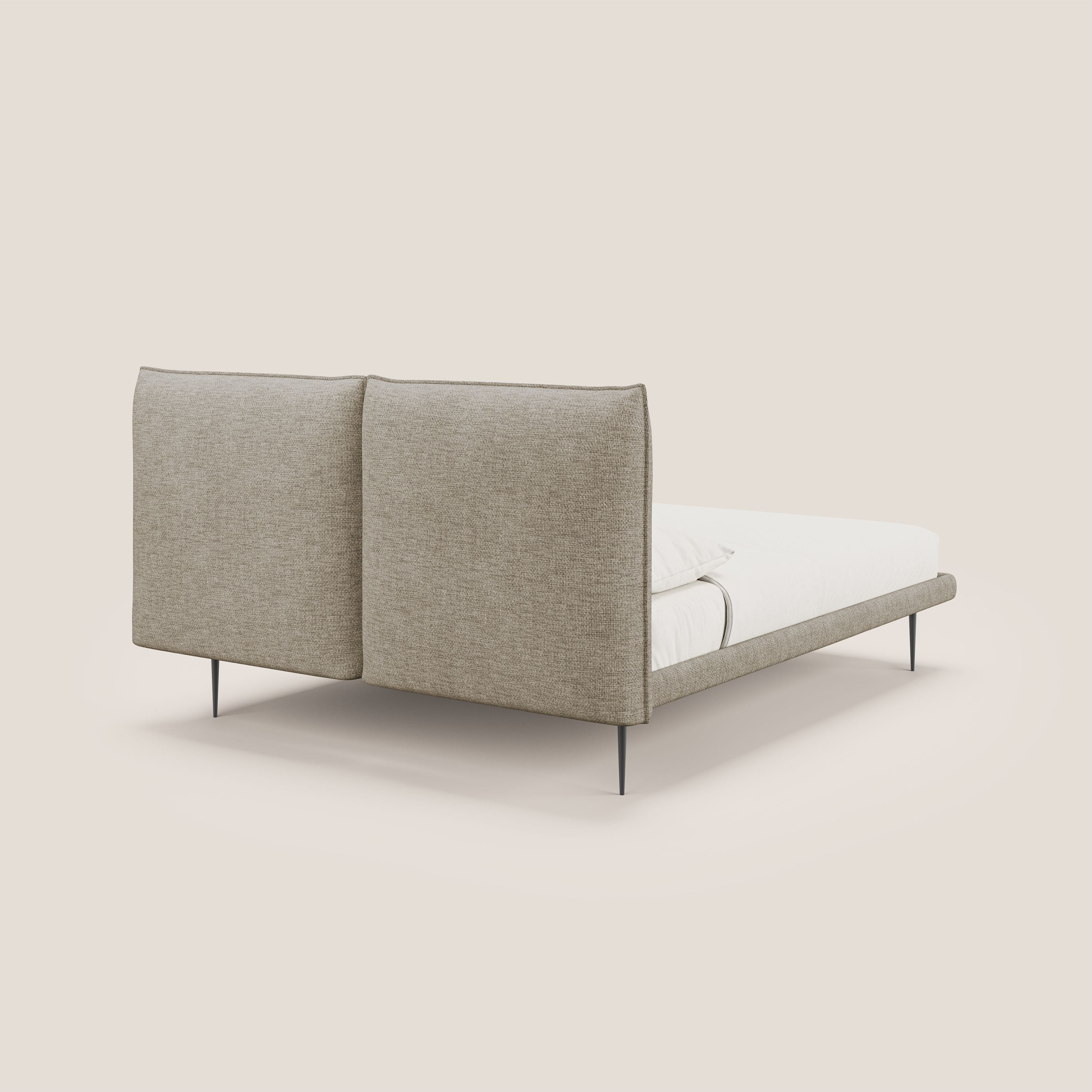 Jolie lit à double panneau et pieds hauts en métal en tissu détachable T18 beige - Image 4