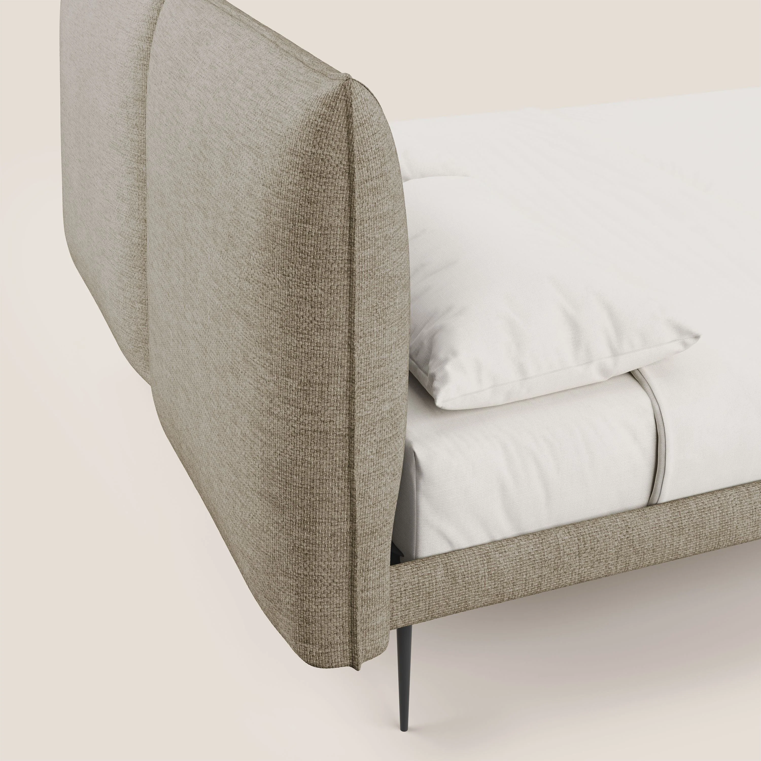 Jolie lit à double panneau et pieds hauts en métal en tissu détachable T18 beige - Image 6