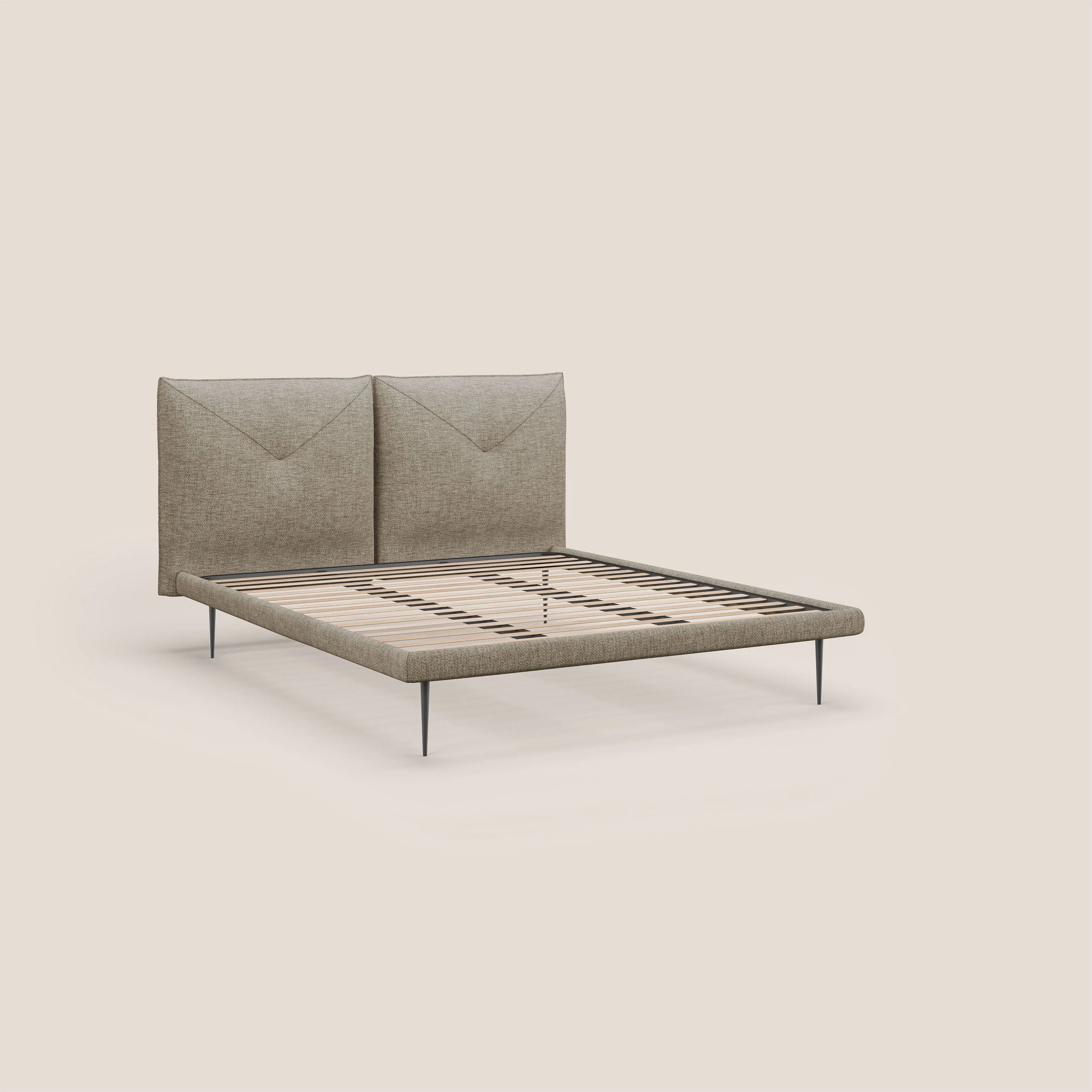 Jolie lit à double panneau et pieds hauts en métal en tissu détachable T18 beige - Image 7
