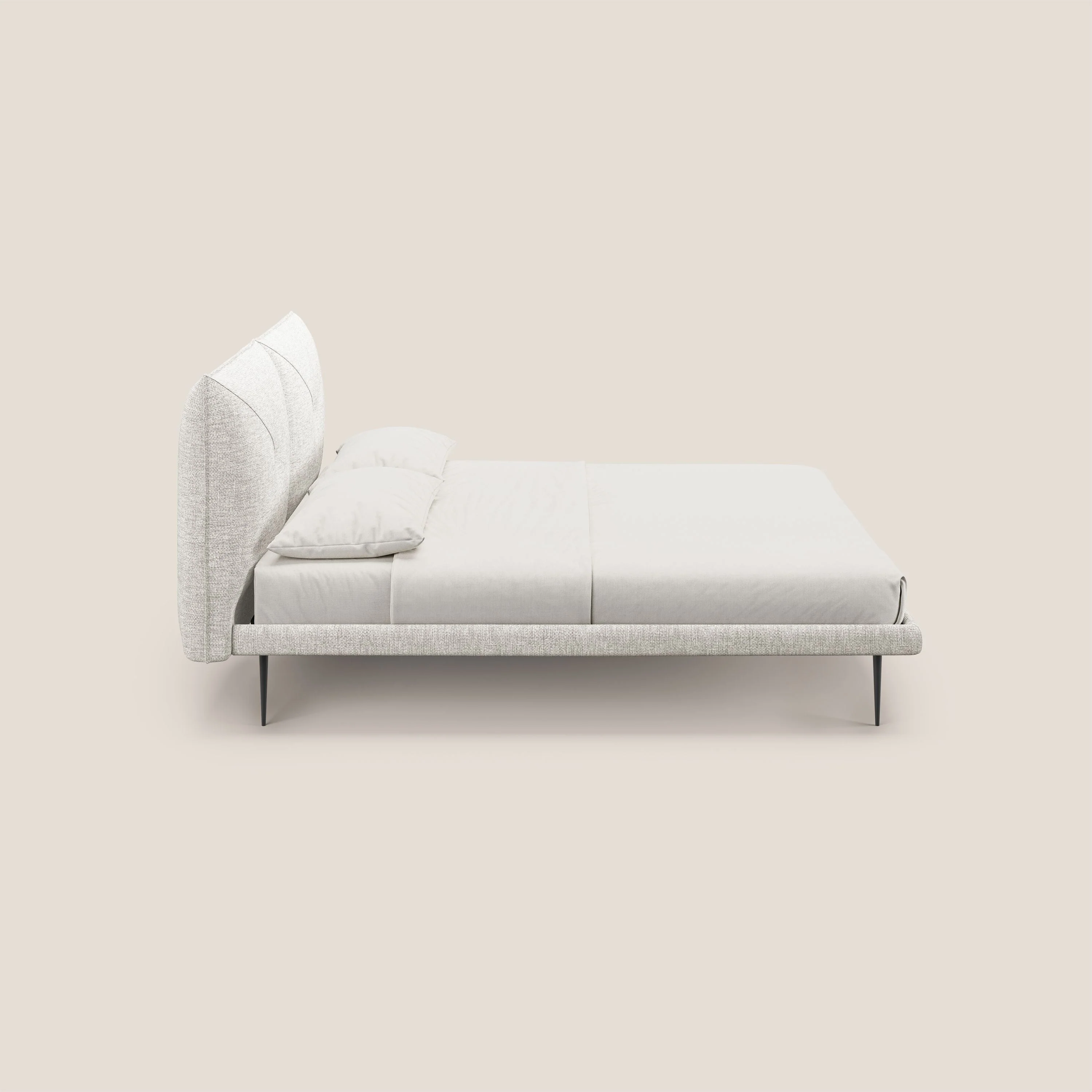 Jolie lit à double panneau et pieds hauts en métal en tissu détachable T18 blanc - Image 3