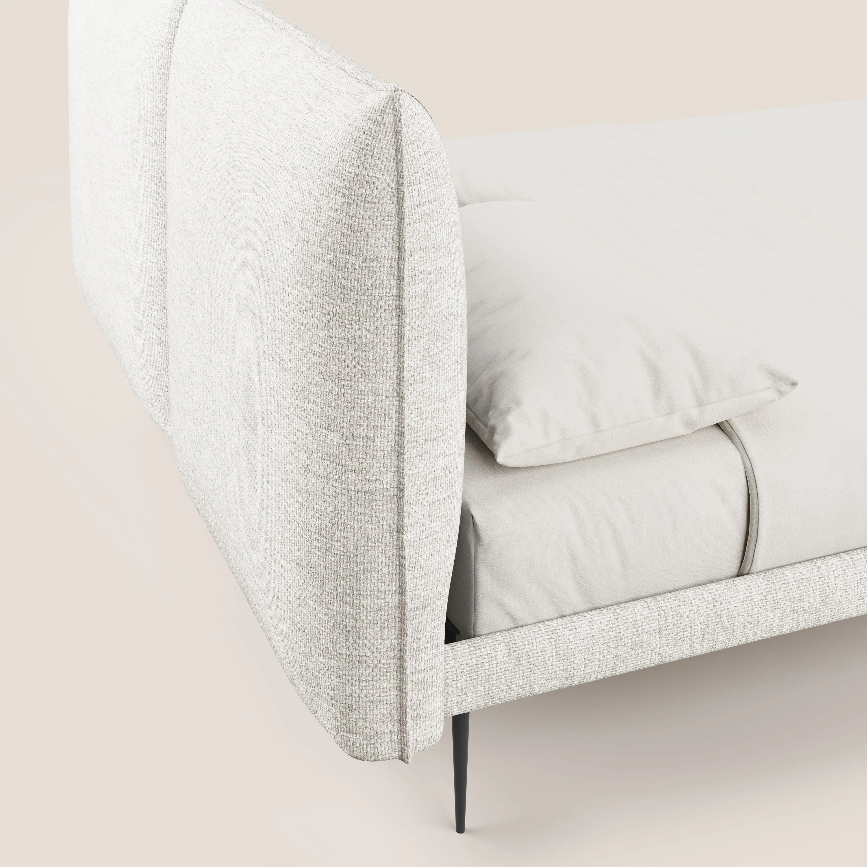 Jolie lit à double panneau et pieds hauts en métal en tissu détachable T18 blanc - Image 6