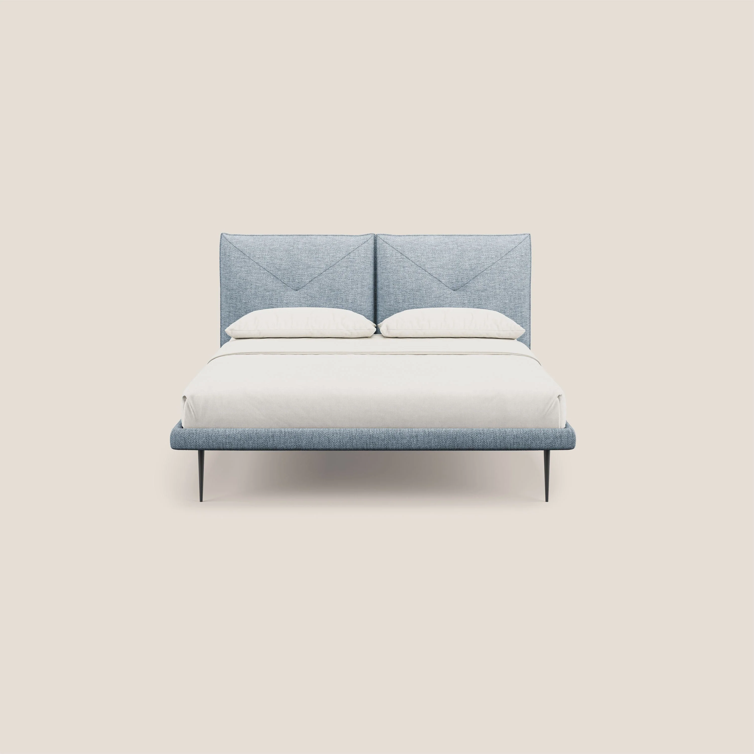 Jolie lit à double panneau et pieds hauts en métal en tissu détachable T18 bleu clair - Image 2