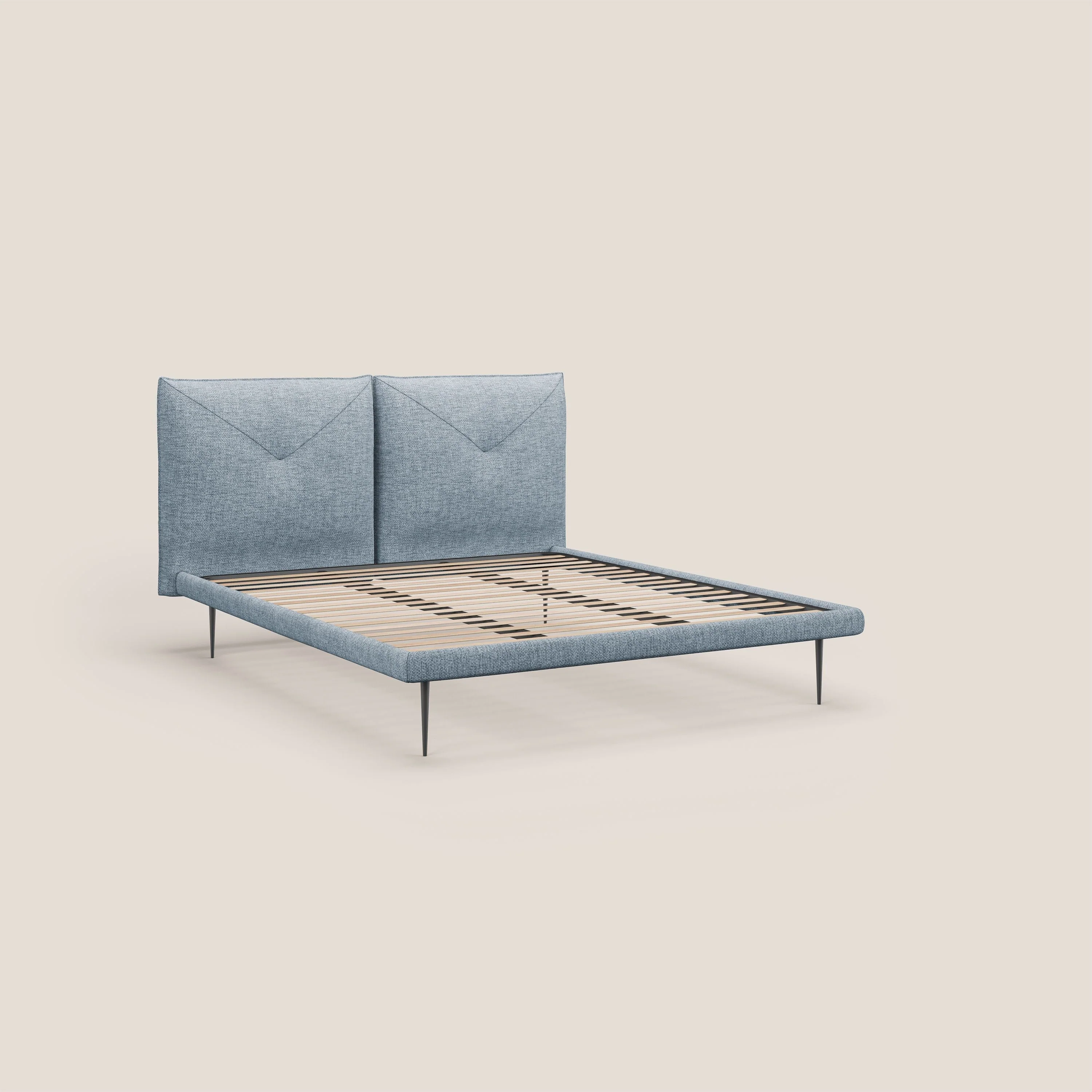 Jolie lit à double panneau et pieds hauts en métal en tissu détachable T18 bleu clair - Image 7