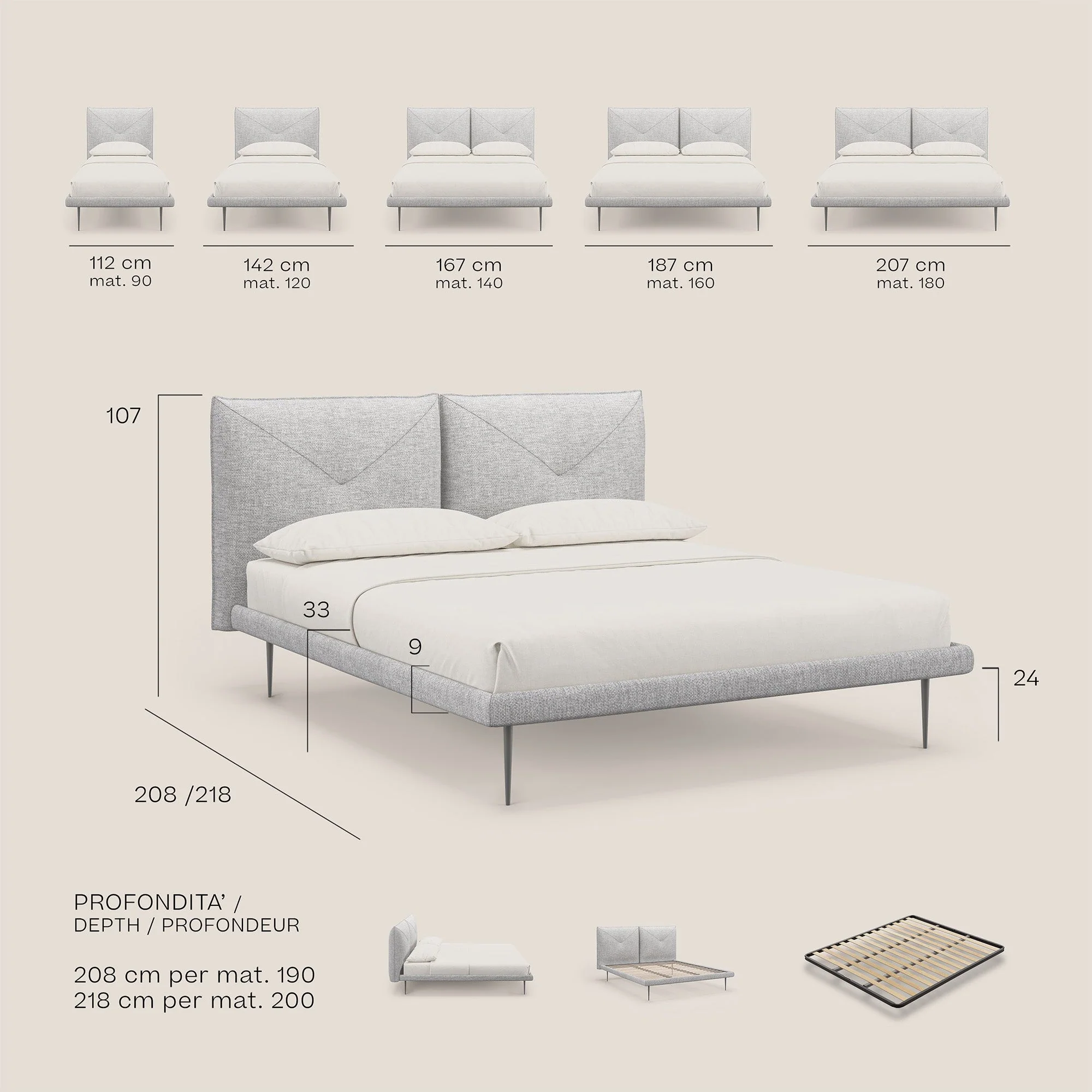 Jolie lit à double panneau et pieds hauts en métal en tissu détachable T18 bleu clair - Image 9