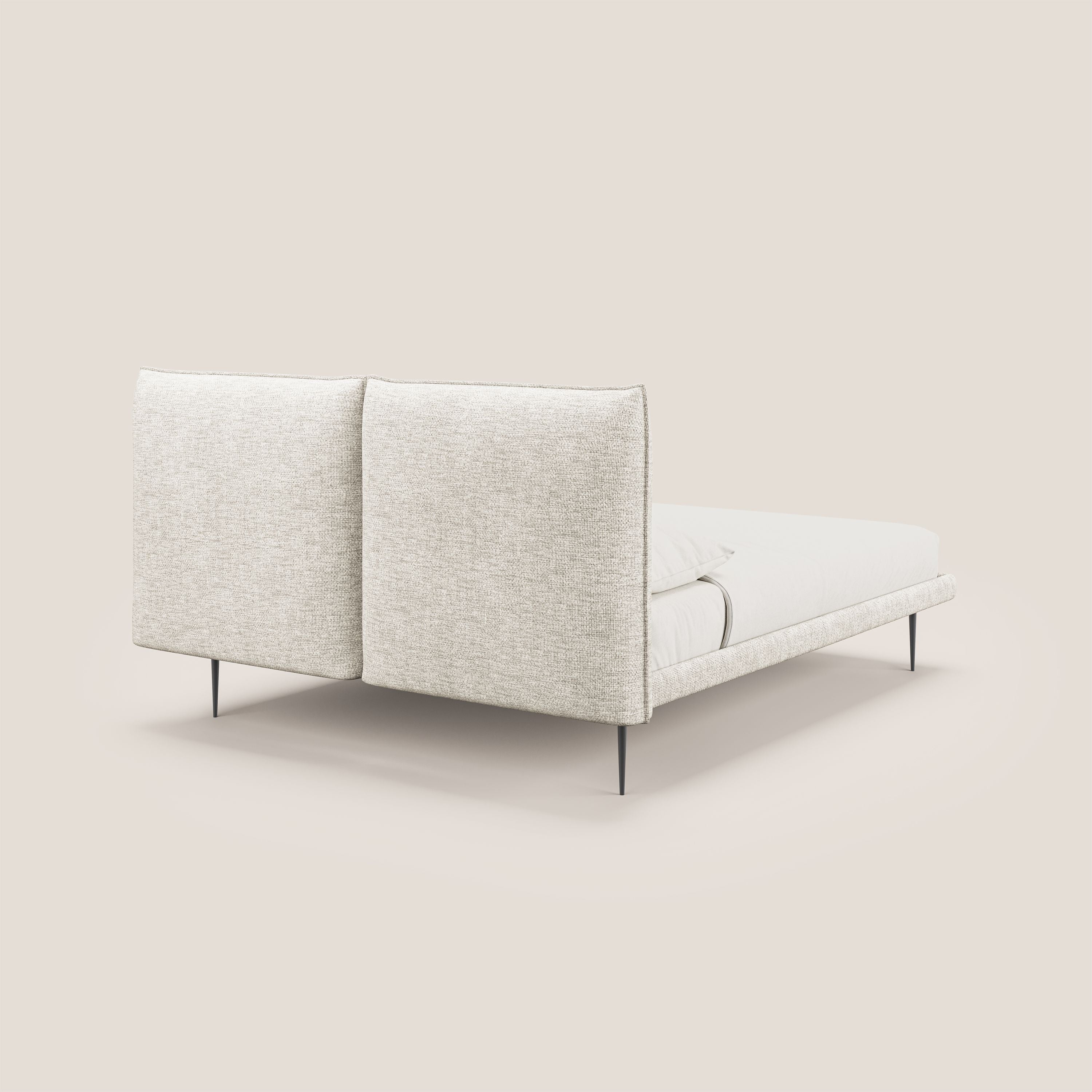 Jolie lit à double panneau et pieds hauts en métal en tissu détachable T18 crème - Image 4