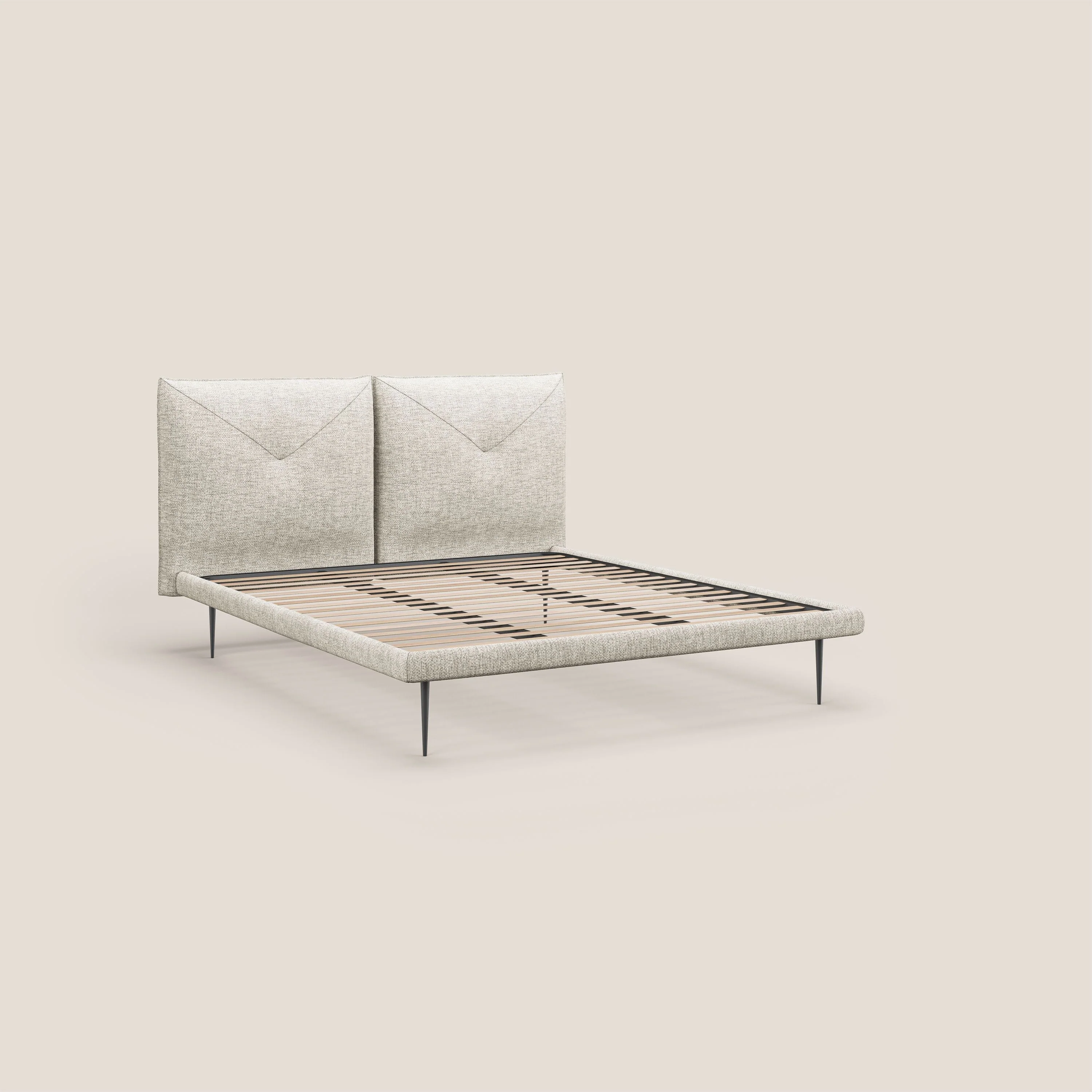 Jolie lit à double panneau et pieds hauts en métal en tissu détachable T18 crème - Image 7