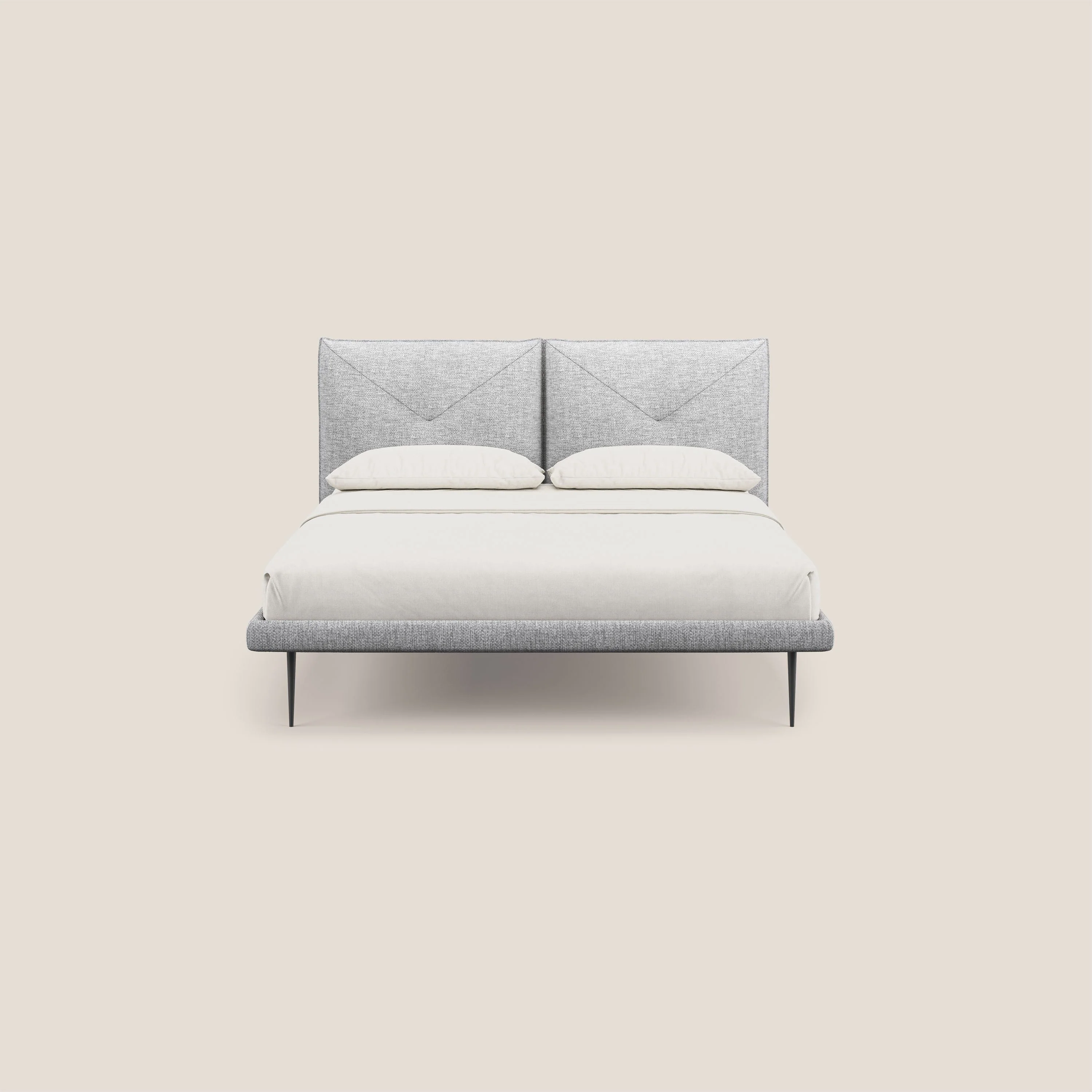 Jolie lit à double panneau et pieds hauts en métal en tissu détachable T18 gris - Image 2