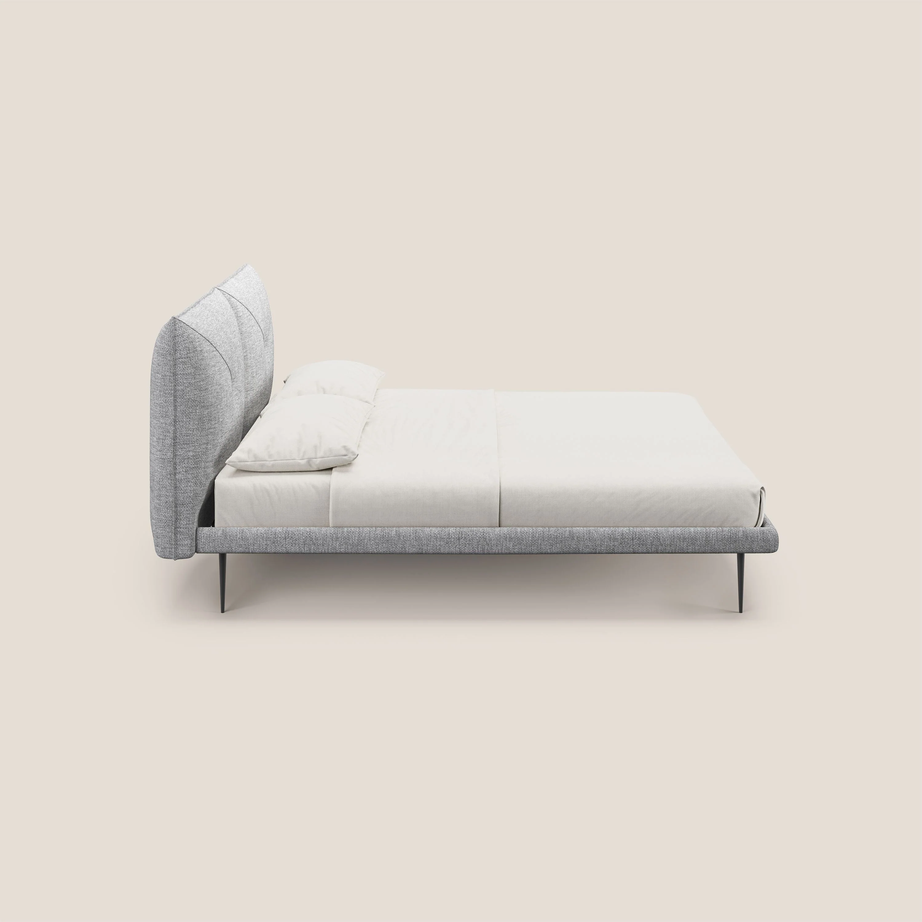 Jolie lit à double panneau et pieds hauts en métal en tissu détachable T18 gris - Image 3