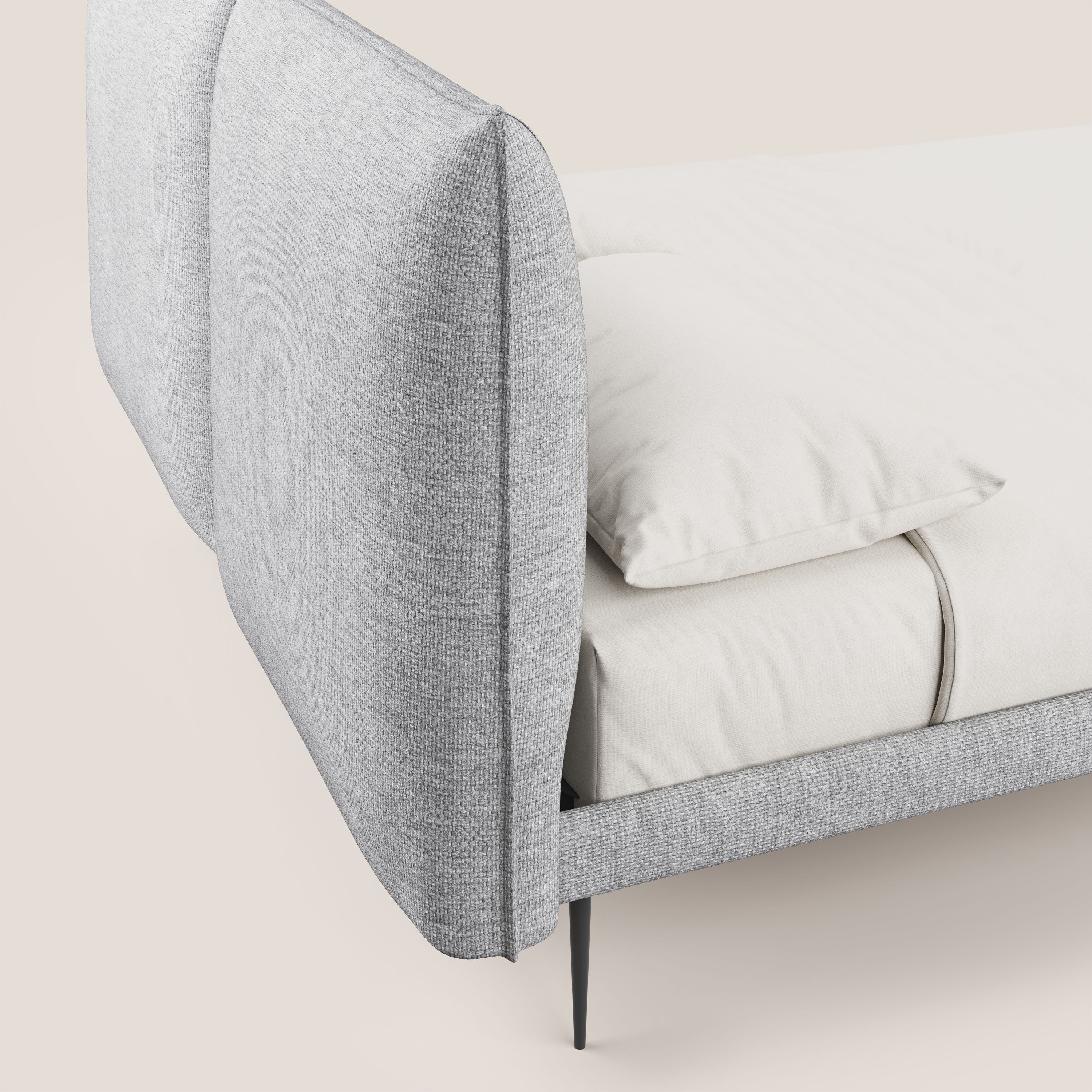 Jolie lit à double panneau et pieds hauts en métal en tissu détachable T18 gris - Image 6