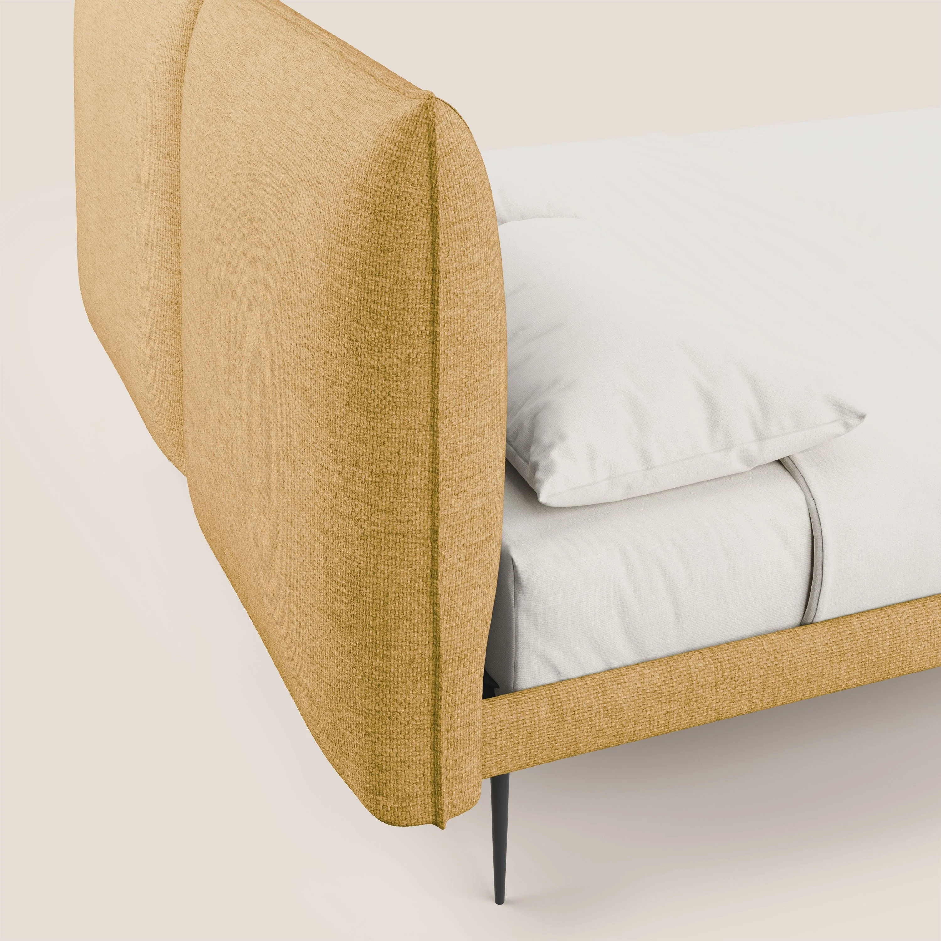Jolie lit à double panneau et pieds hauts en métal en tissu détachable T18 jaune - Image 6