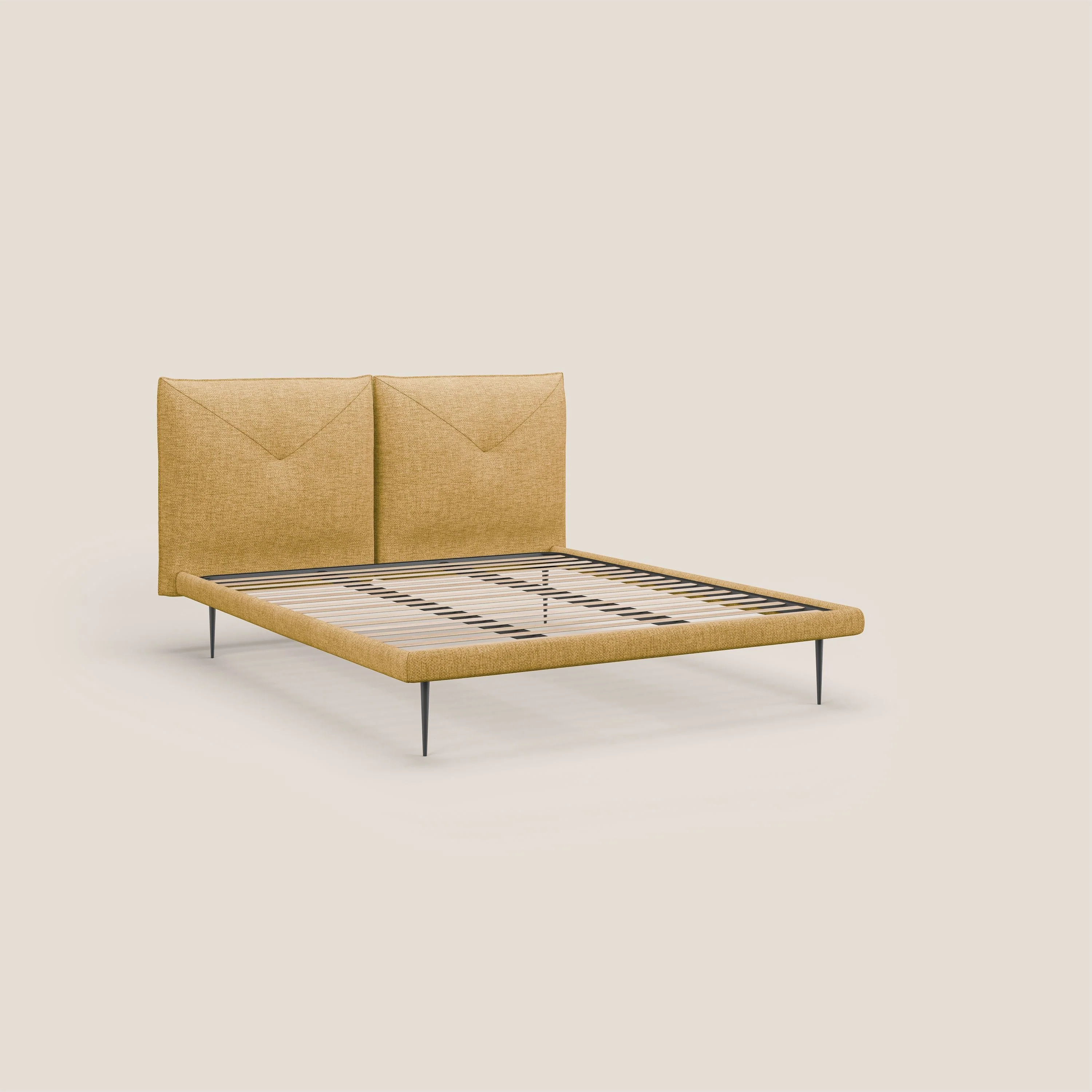 Jolie lit à double panneau et pieds hauts en métal en tissu détachable T18 jaune - Image 7