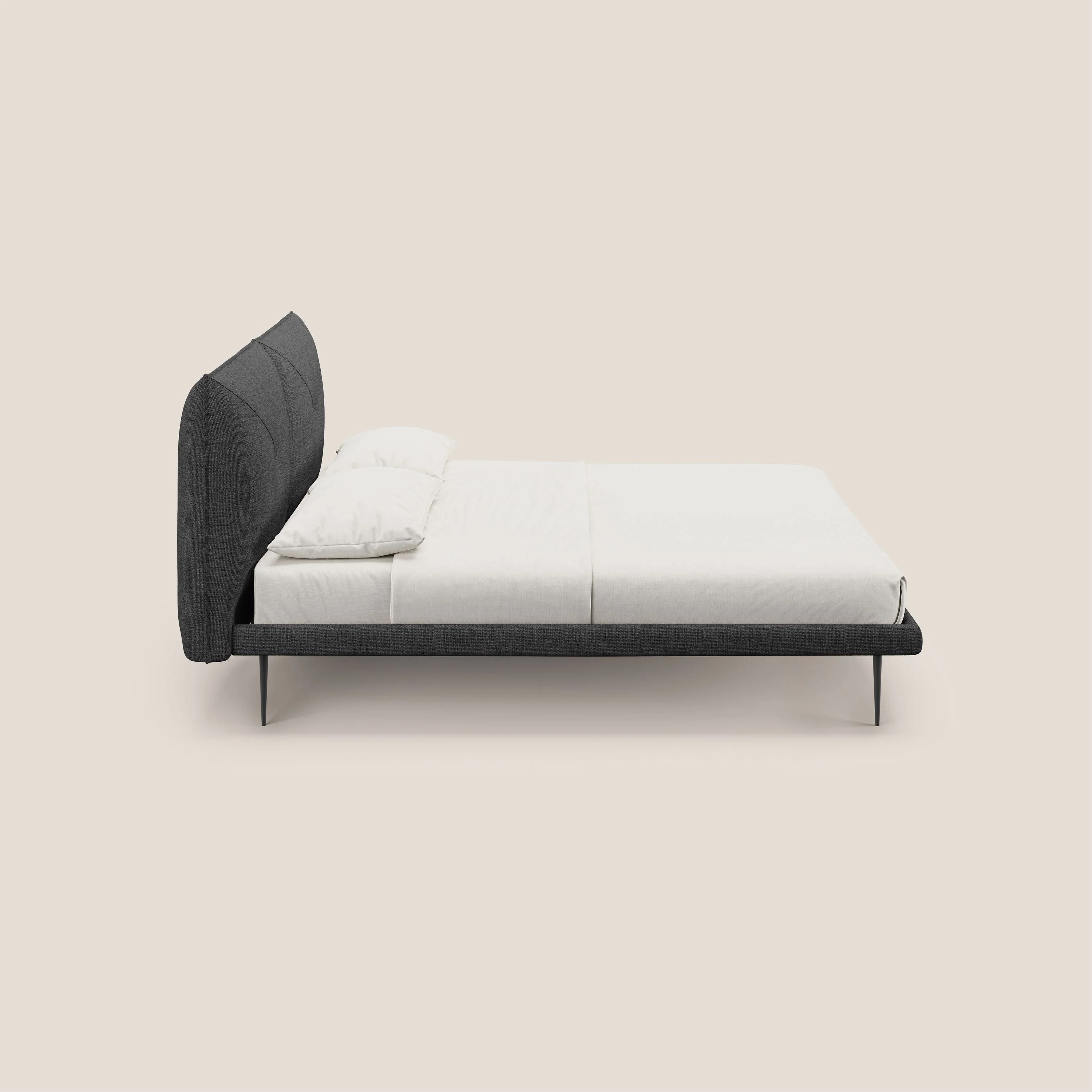 Jolie lit à double panneau et pieds hauts en métal en tissu détachable T18 noir - Image 3