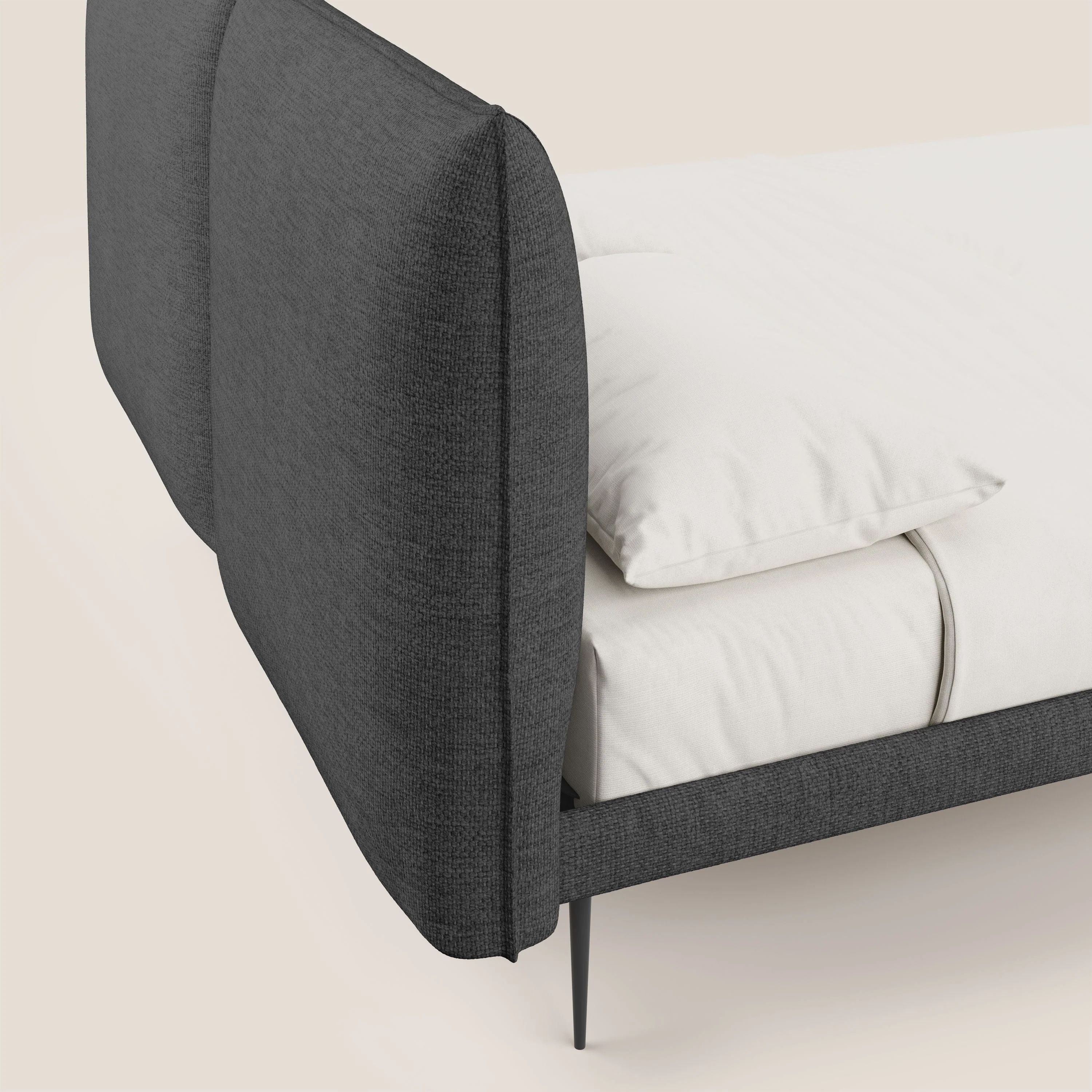 Jolie lit à double panneau et pieds hauts en métal en tissu détachable T18 noir - Image 6