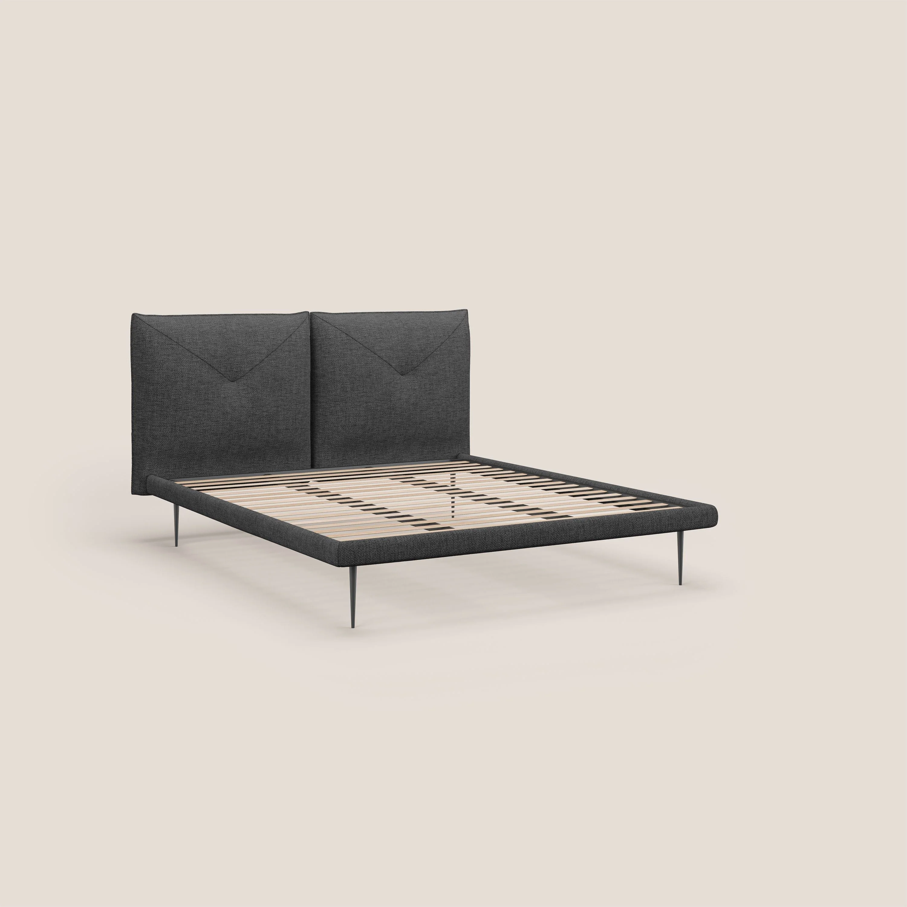 Jolie lit à double panneau et pieds hauts en métal en tissu détachable T18 noir - Image 7