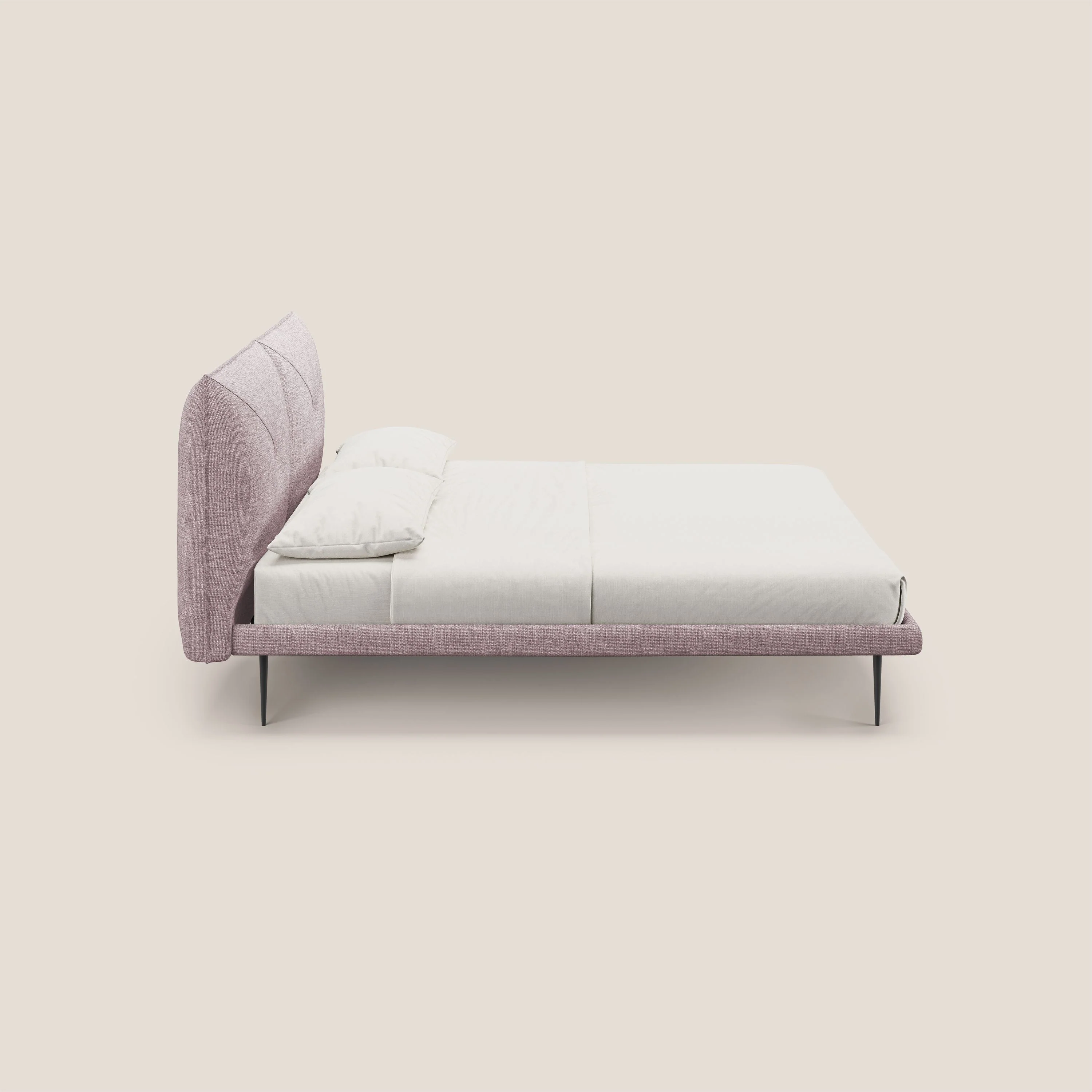Jolie lit à double panneau et pieds hauts en métal en tissu détachable T18 rose - Image 3