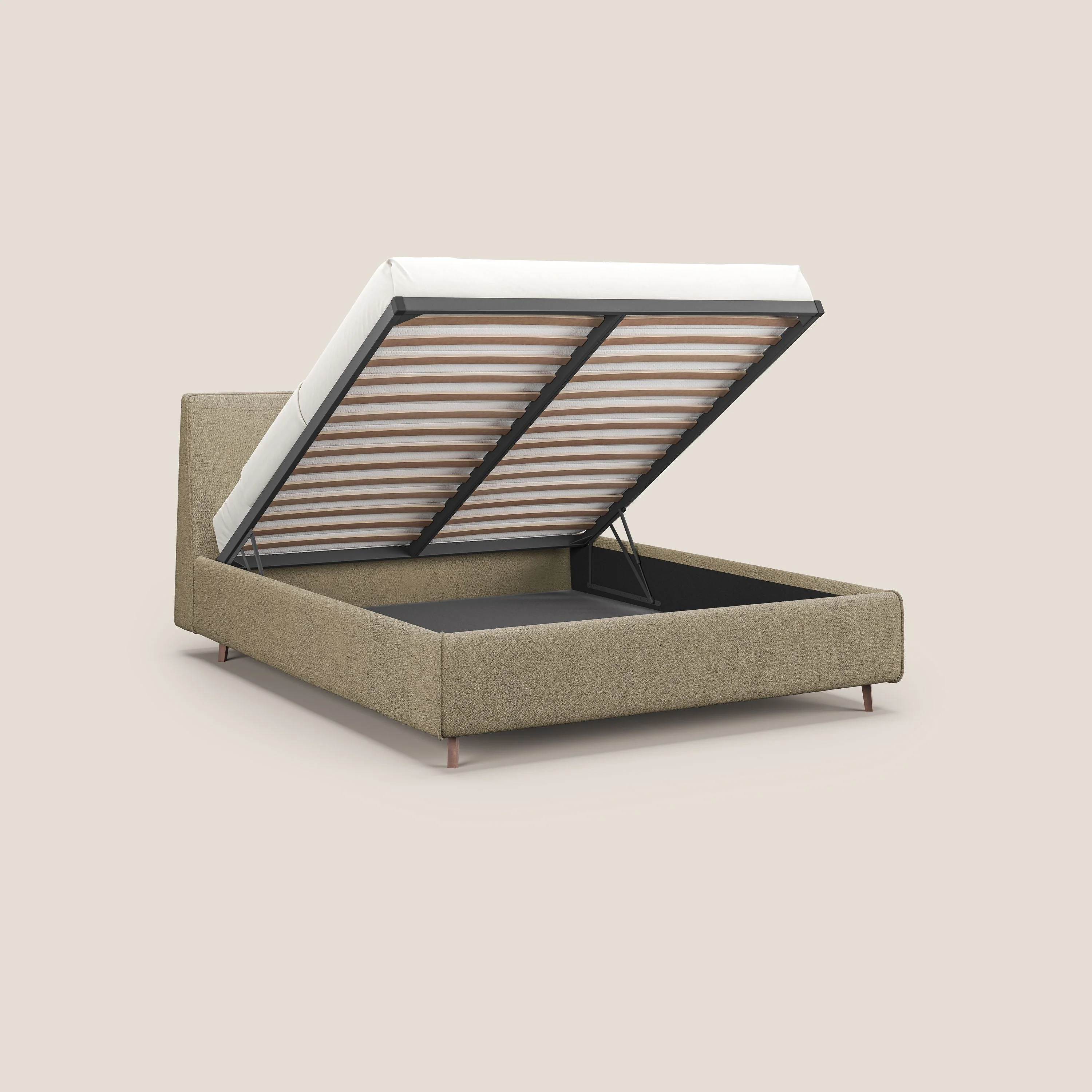 Justin lit rembourré avec coffre et déhoussable en tissu flammé imperméable T03 beige - Image 2