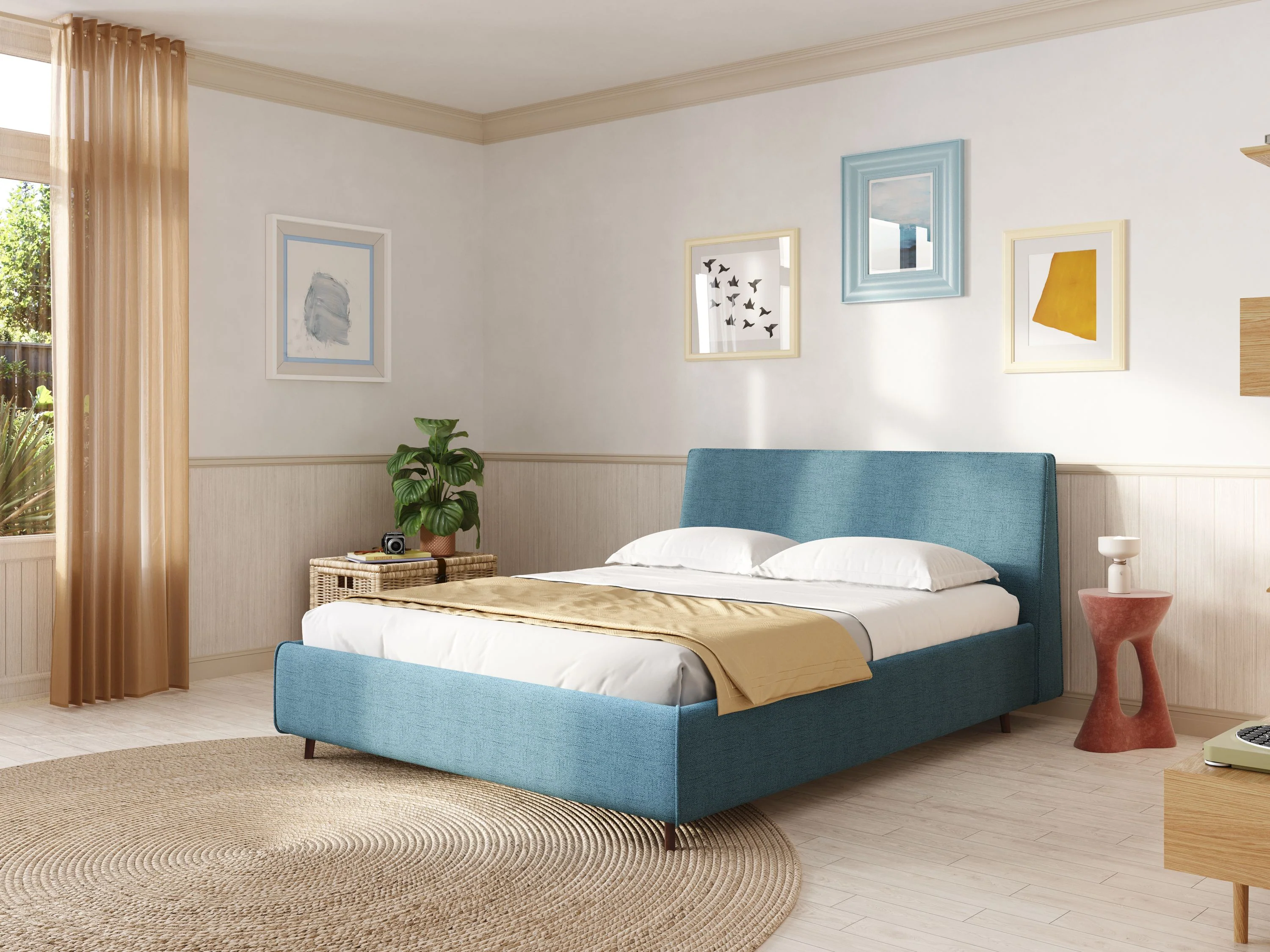Justin lit rembourré avec coffre et déhoussable en tissu flammé imperméable T03 bleu clair - Image 3