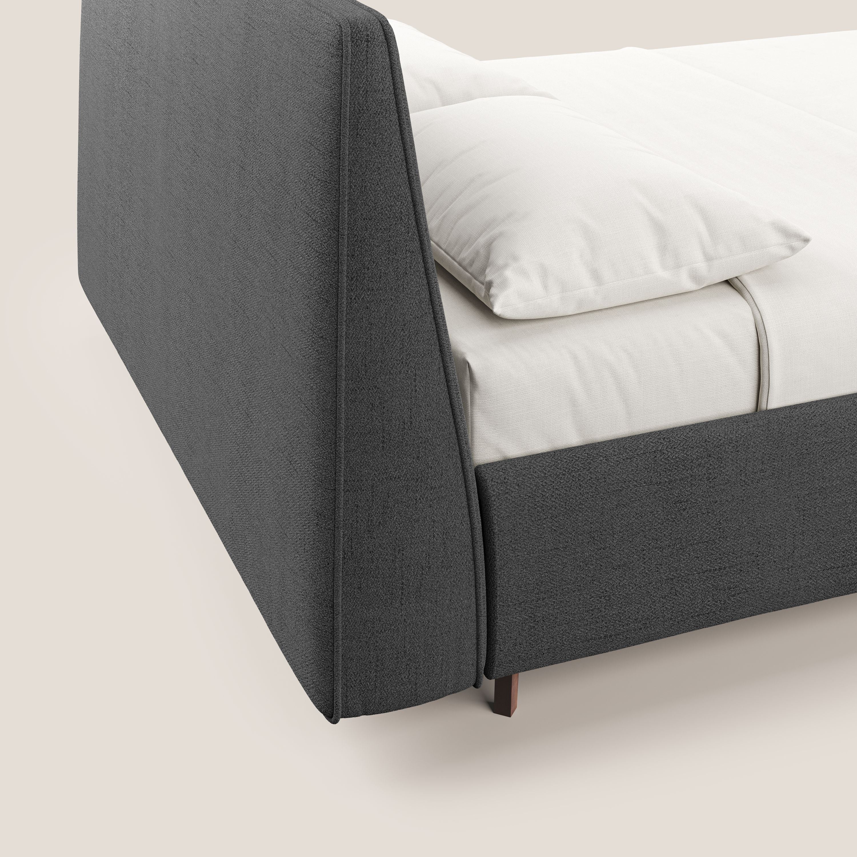 Justin lit rembourré avec coffre et déhoussable en tissu flammé imperméable T03 gris - Image 4