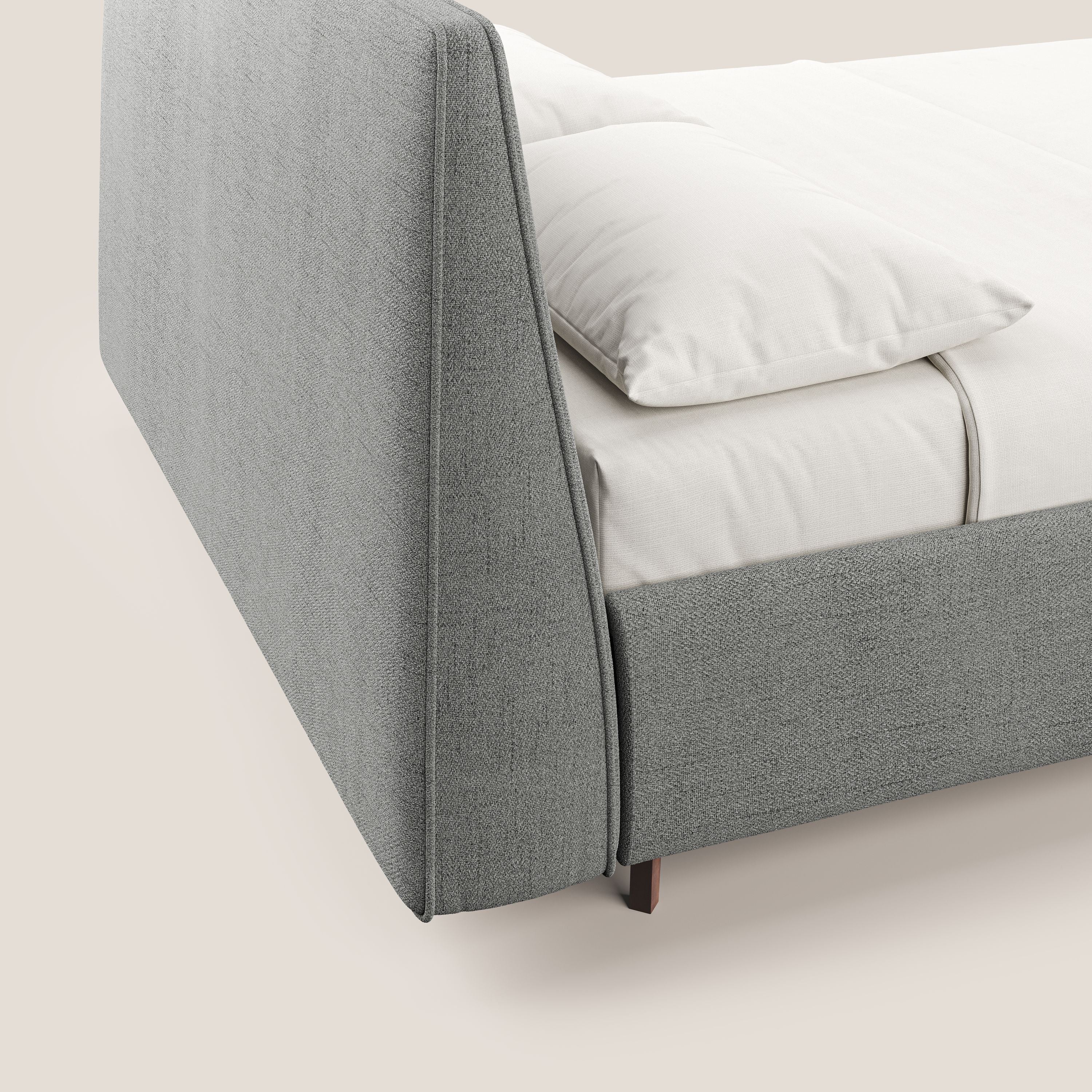 Justin lit rembourré avec coffre et déhoussable en tissu flammé imperméable T03 gris clair - Image 4