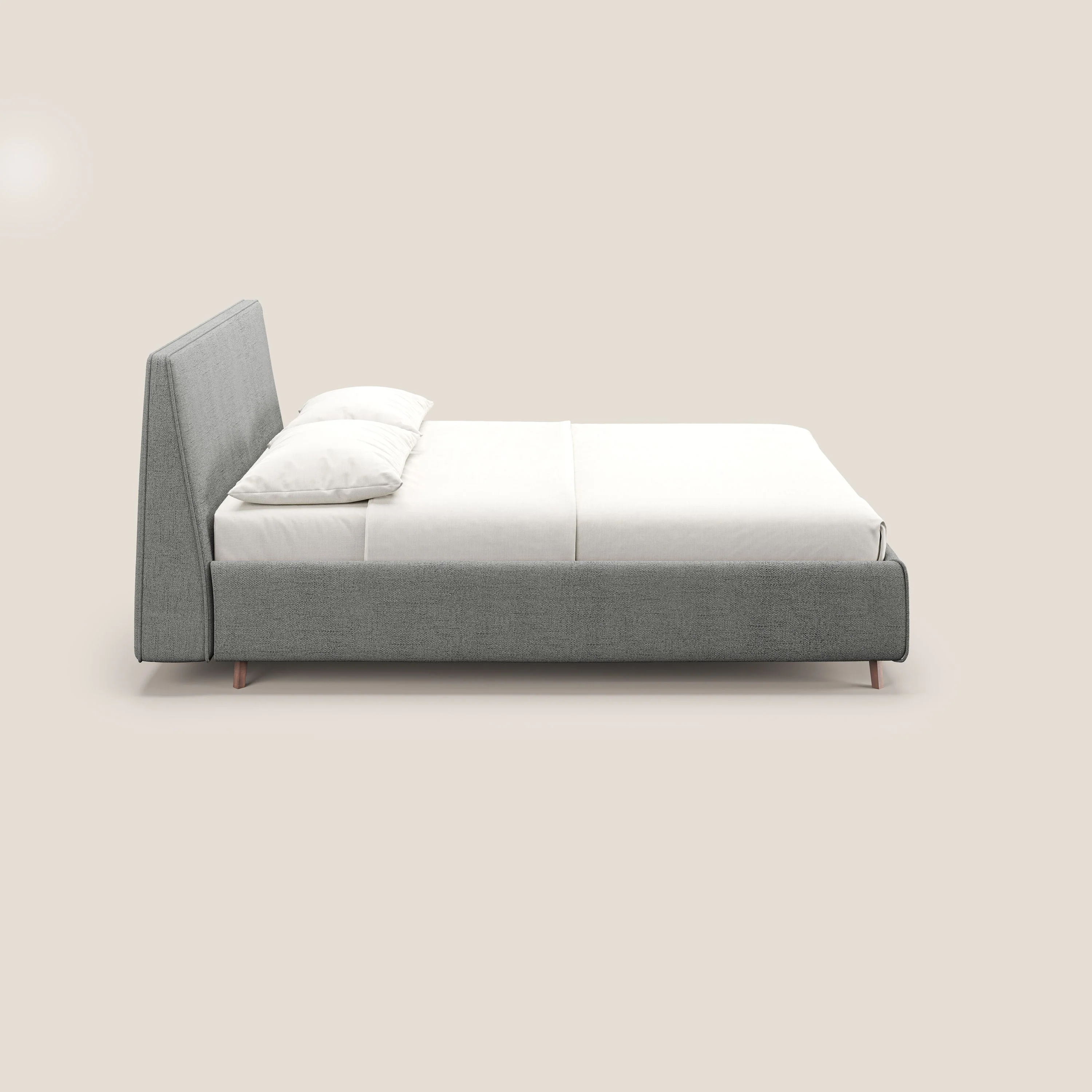 Justin lit rembourré avec coffre et déhoussable en tissu flammé imperméable T03 gris clair - Image 5